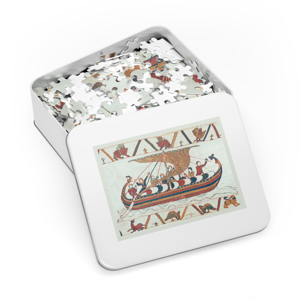 Bayeux Tapestry Norman Ship Jigsaw Puzzle with Tin | Historical Boat Illustration