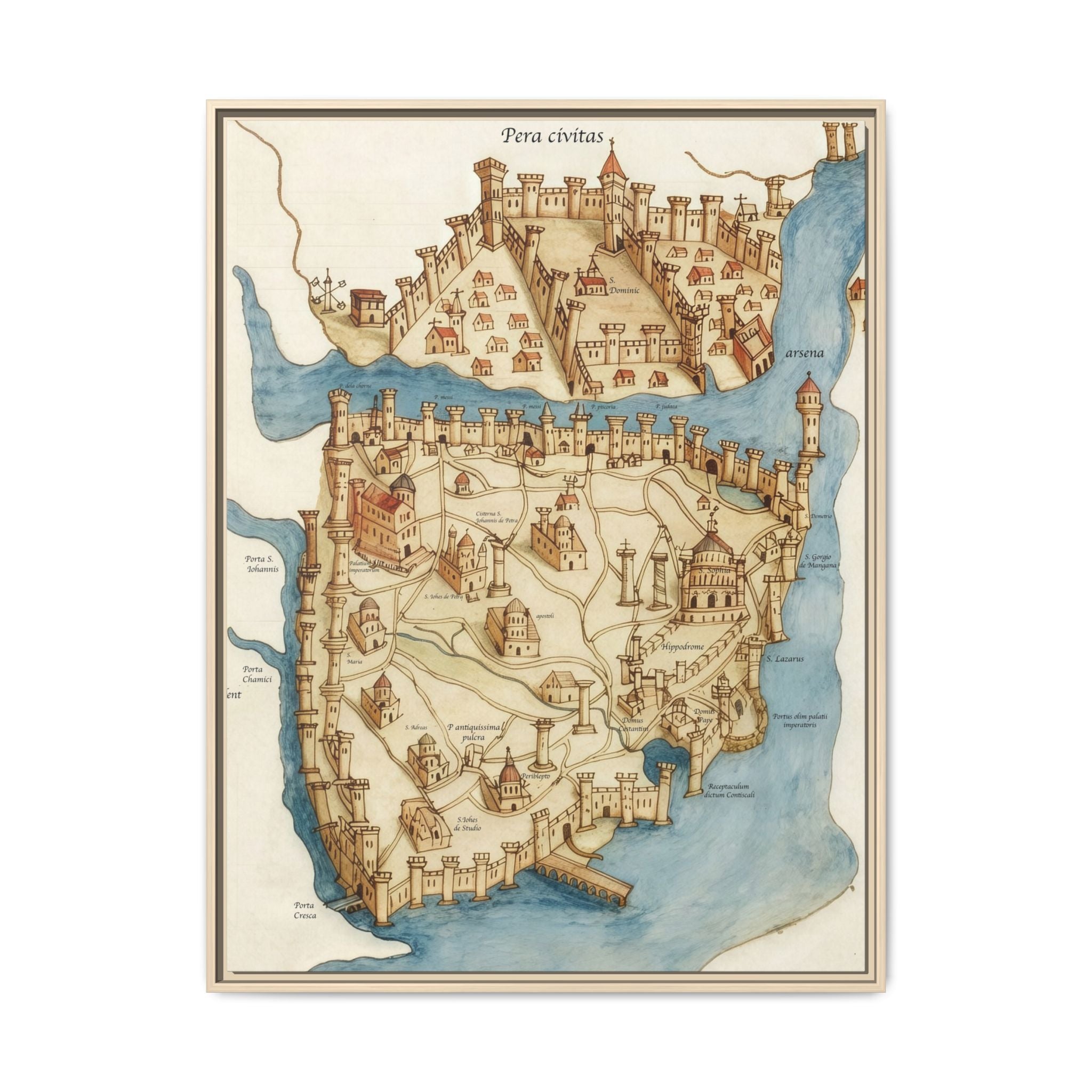 Framed Vintage Constantinople Map Canvas — Matte Nautical Wall Art