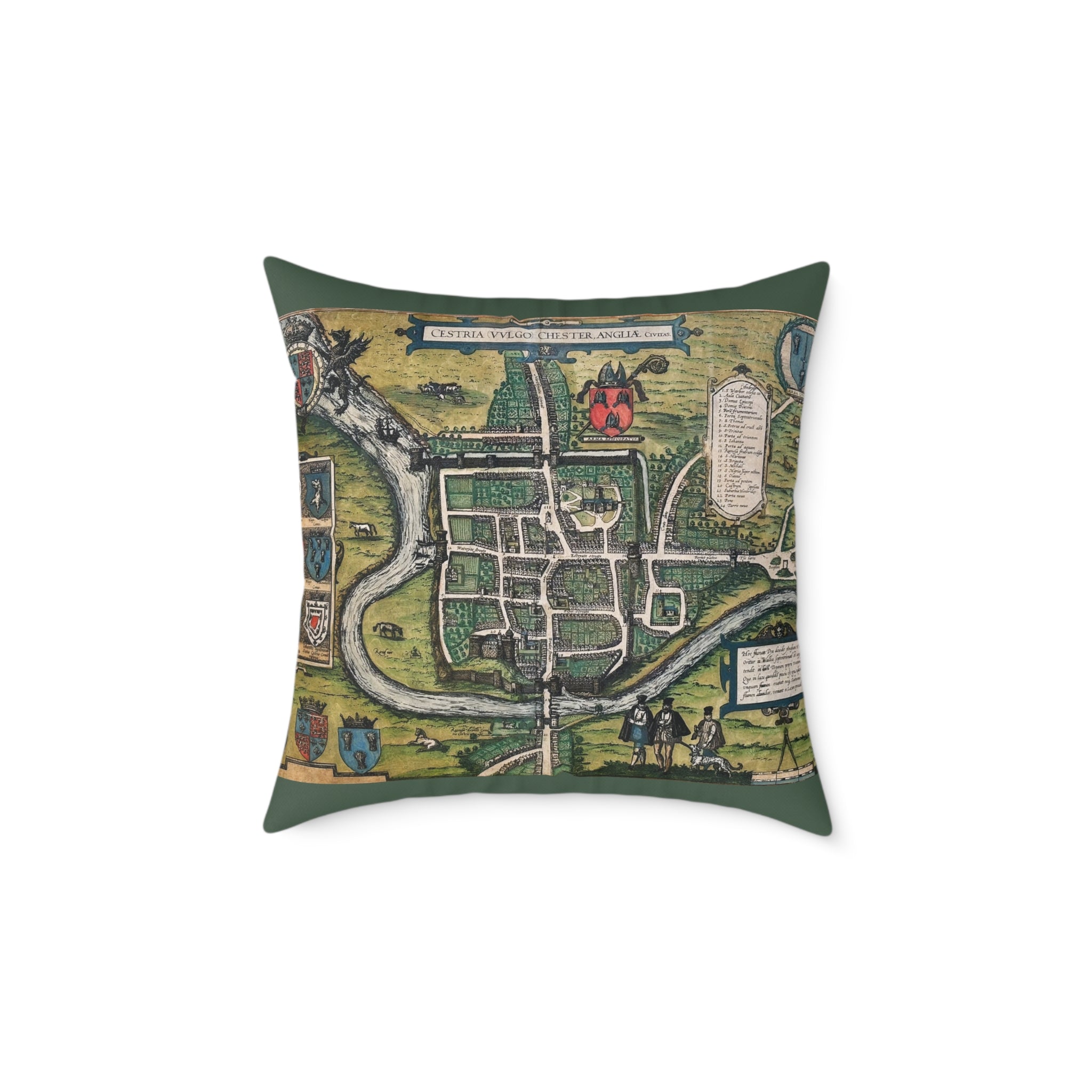 Chester, England by Braun and Hogenberg Antique Map Pillow