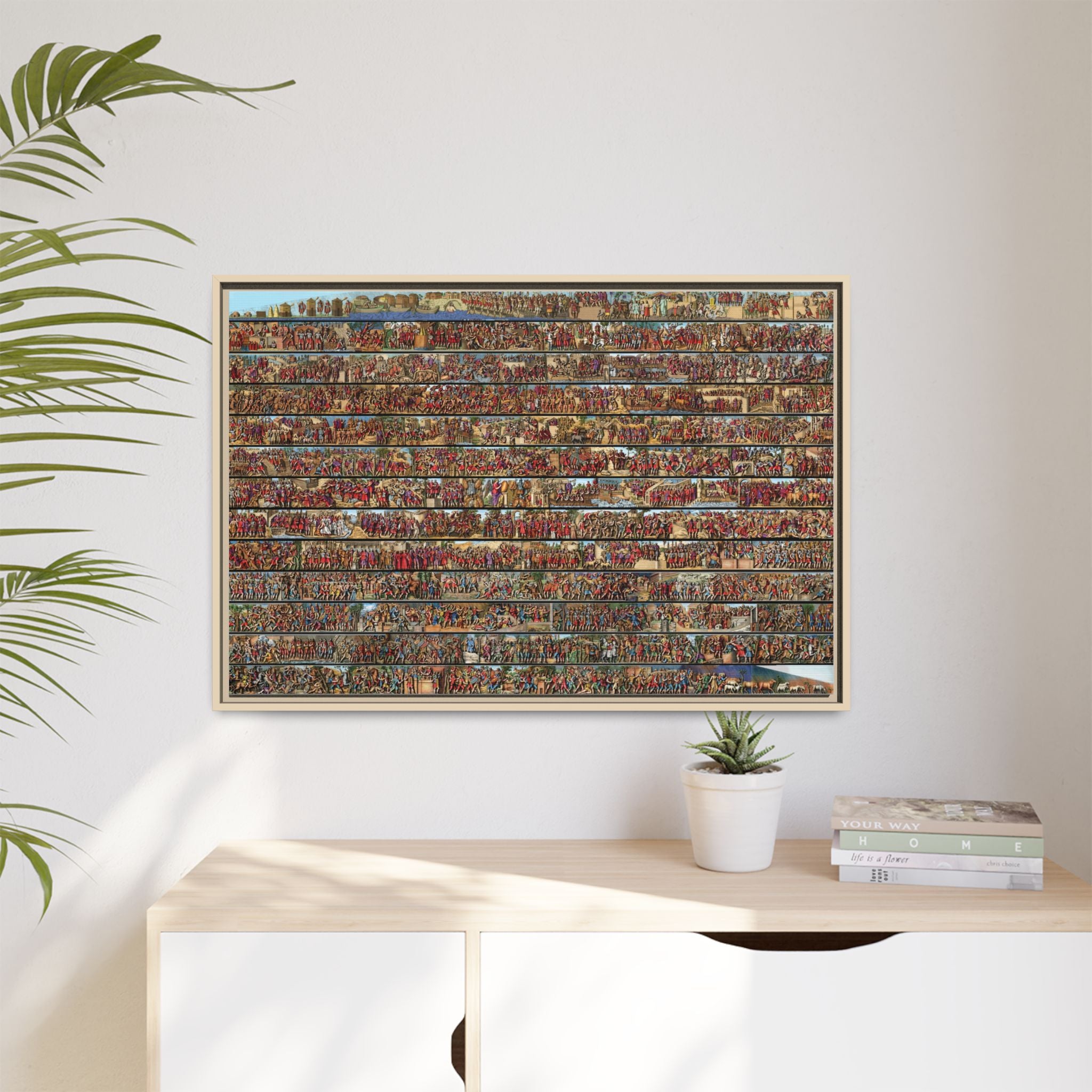 Colorized Depiction of Trajan's Column in Rome Framed Matte Canvas