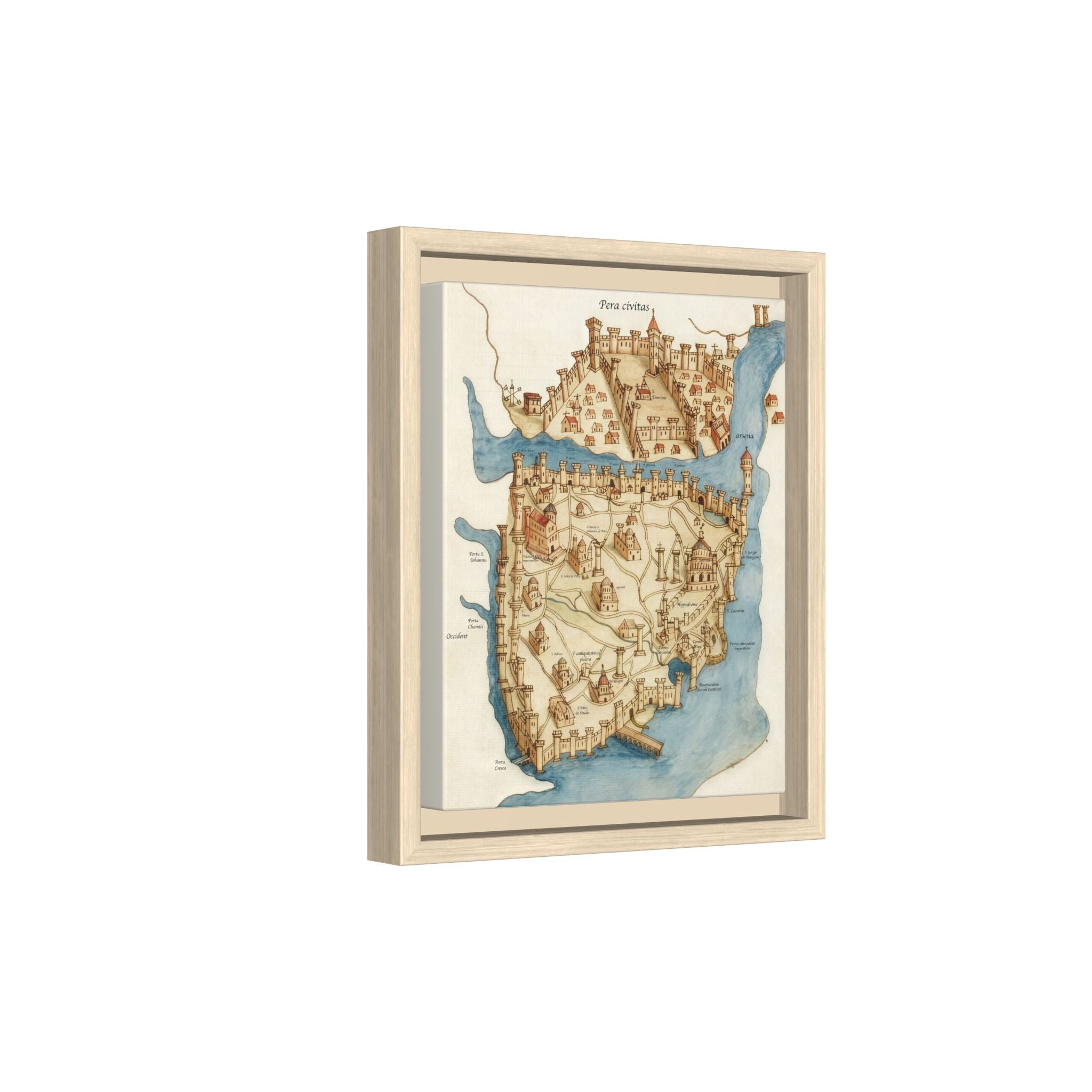 Framed Vintage Constantinople Map Canvas — Matte Nautical Wall Art