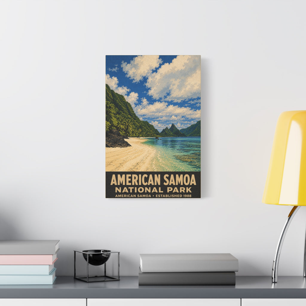 American Samoa National Park Matte Canvas Wall Art — Tropical Beach Vintage Travel Poster