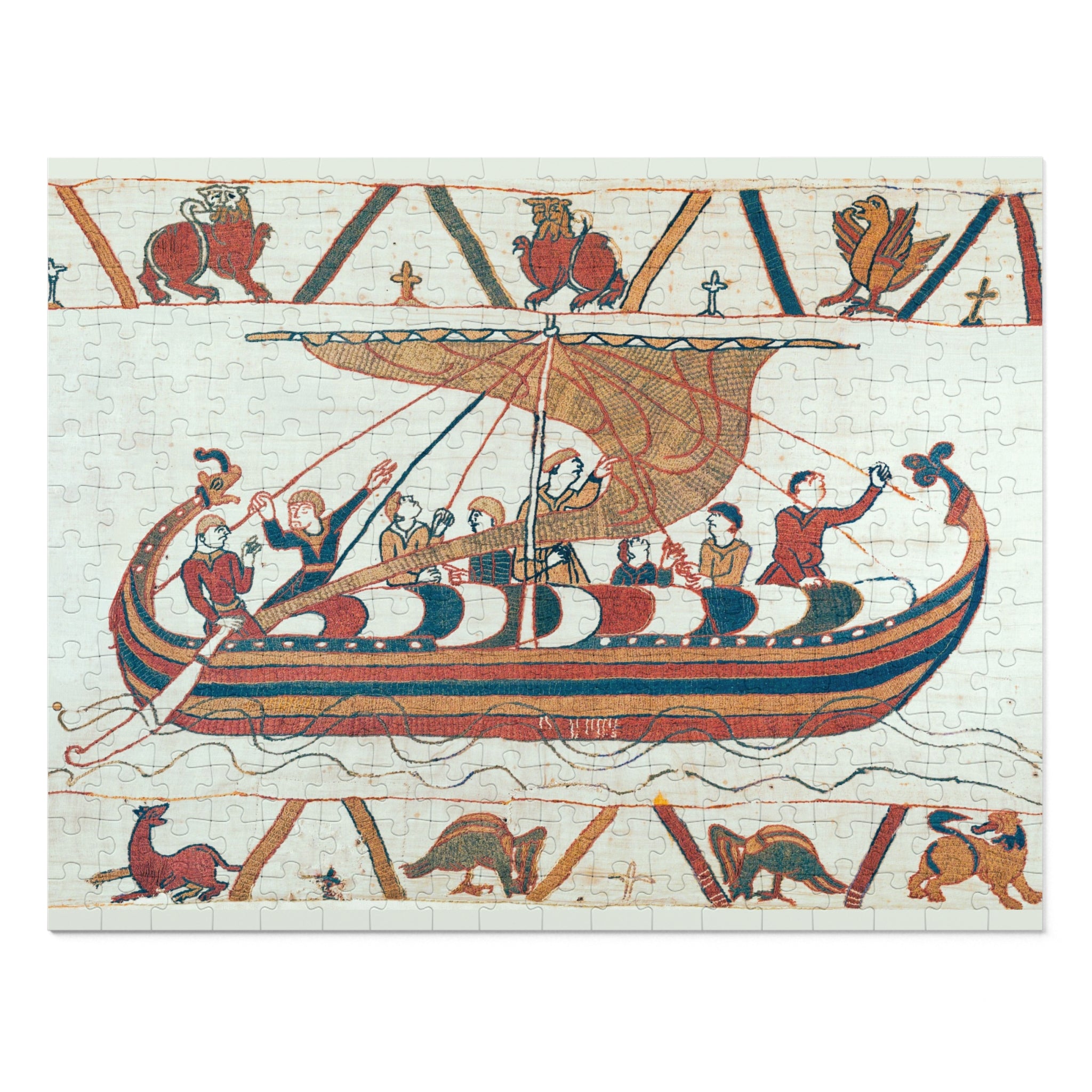 Bayeux Tapestry Norman Ship Jigsaw Puzzle with Tin | Historical Boat Illustration