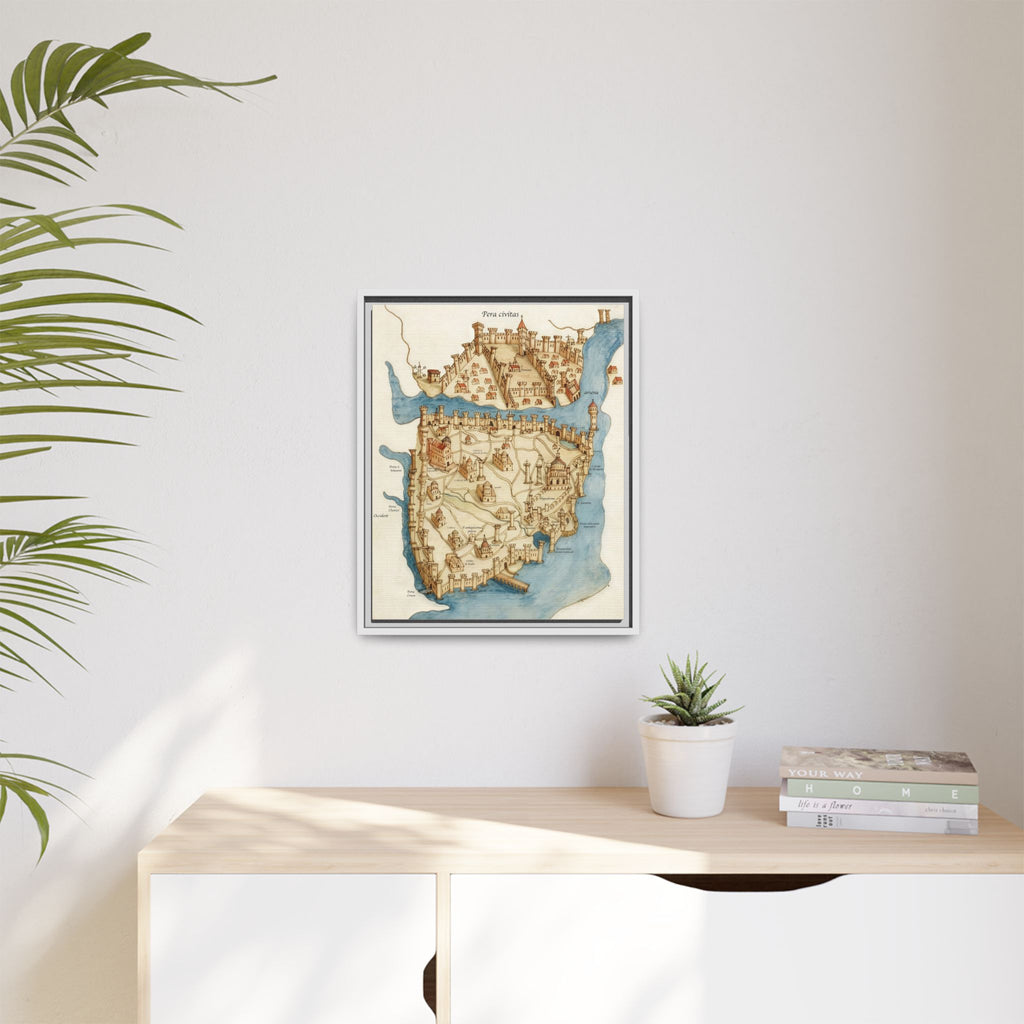 Framed Vintage Constantinople Map Canvas — Matte Nautical Wall Art