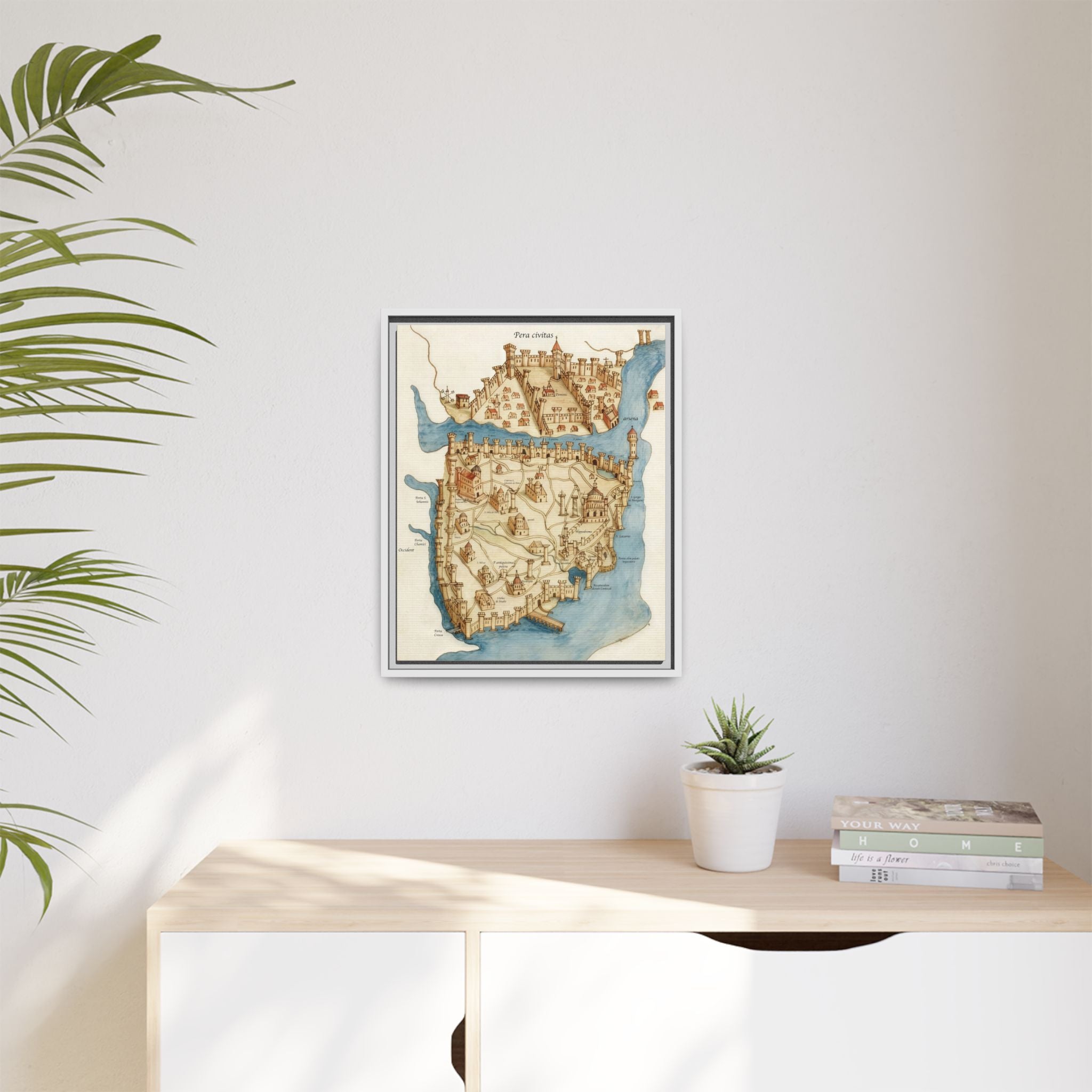 Framed Vintage Constantinople Map Canvas — Matte Nautical Wall Art