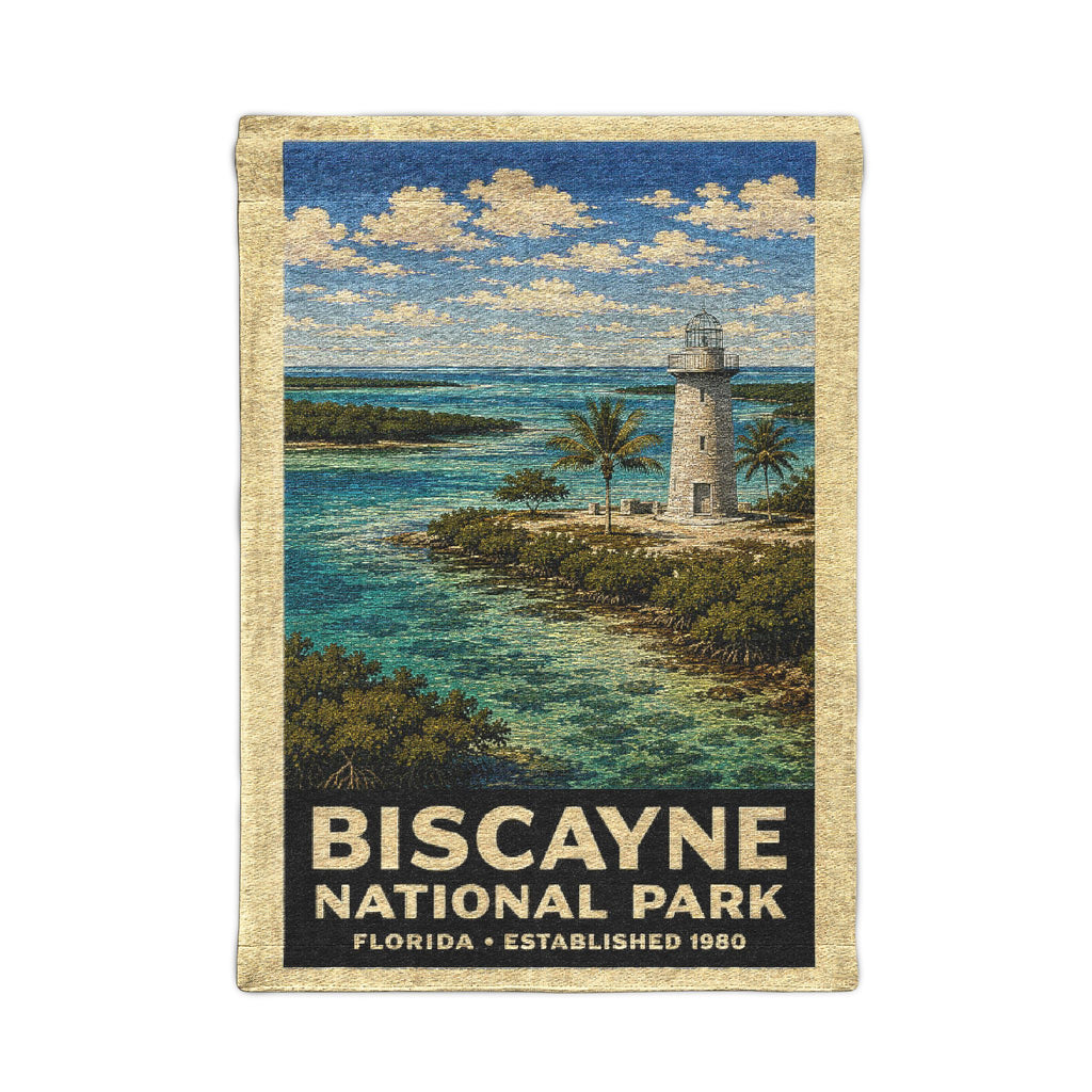 Biscayne National Park Woven Wall Tapestry — Coastal Lighthouse Travel Poster