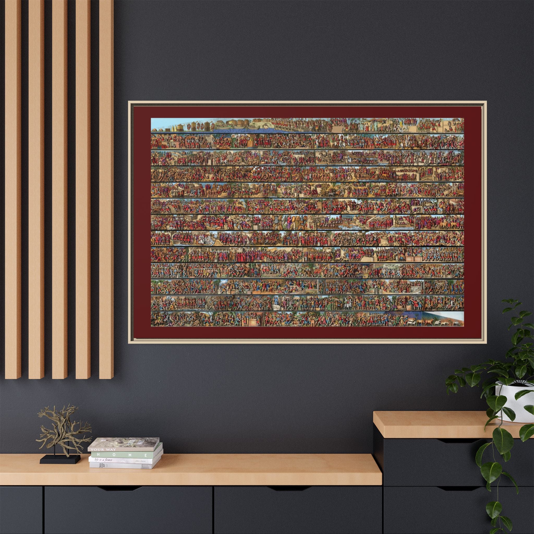 Colorized Depiction of Trajan's Column in Rome Framed Matte Canvas