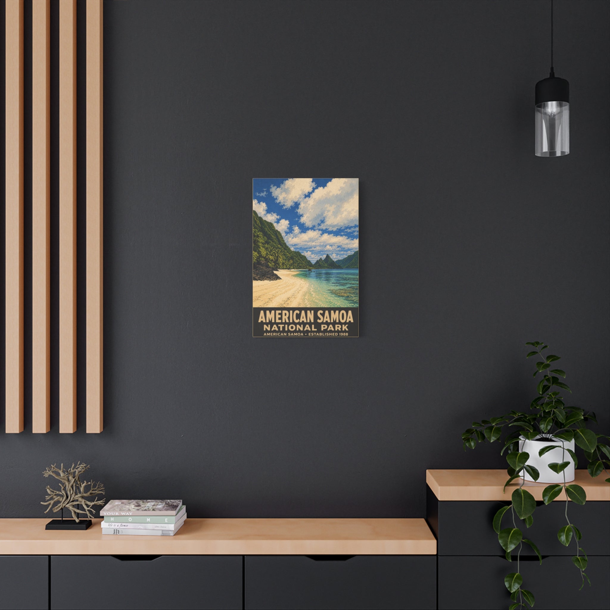 American Samoa National Park Matte Canvas Wall Art — Tropical Beach Vintage Travel Poster