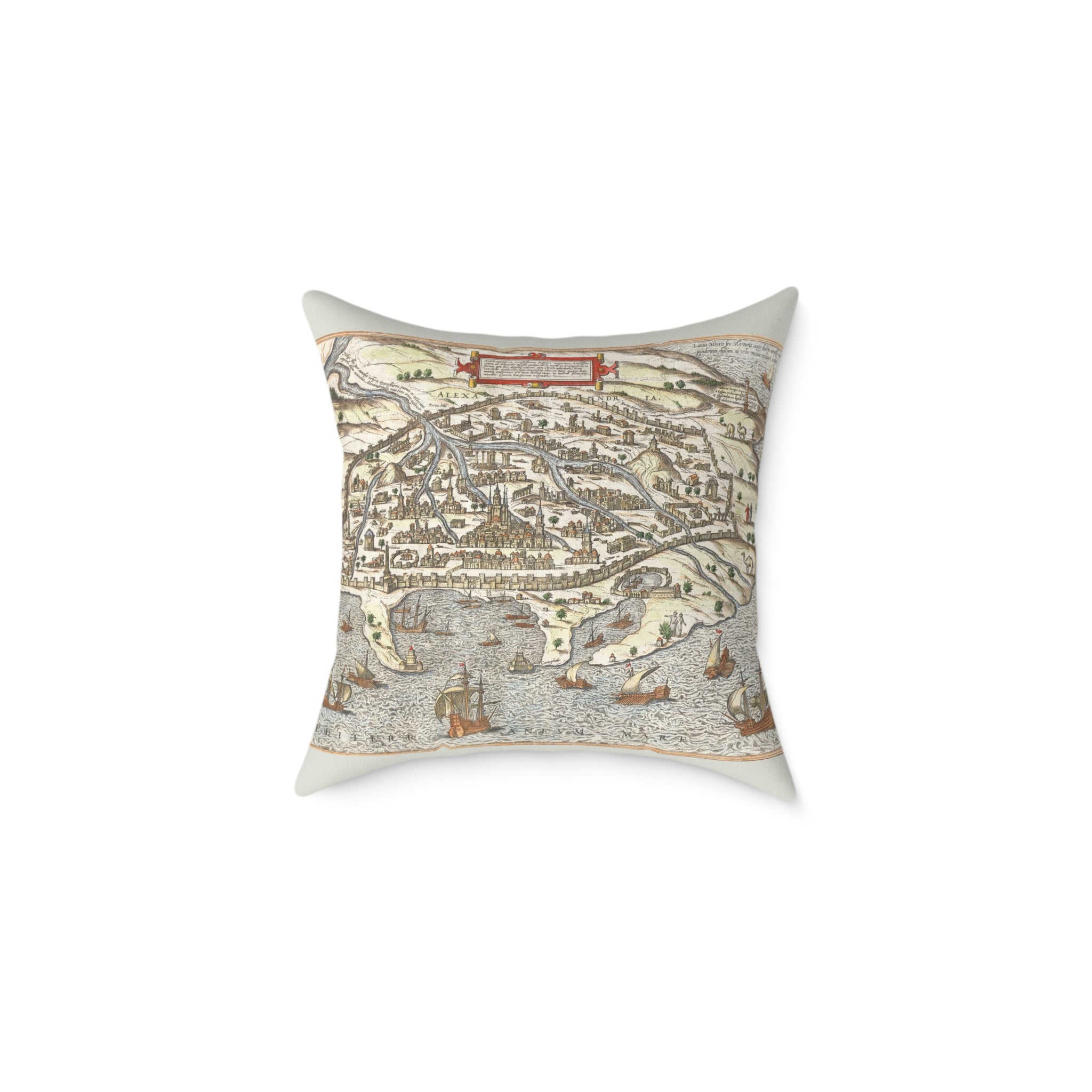 Renaissance Alexandria City View Square Pillow — Braun & Hogenberg Alexandria Port