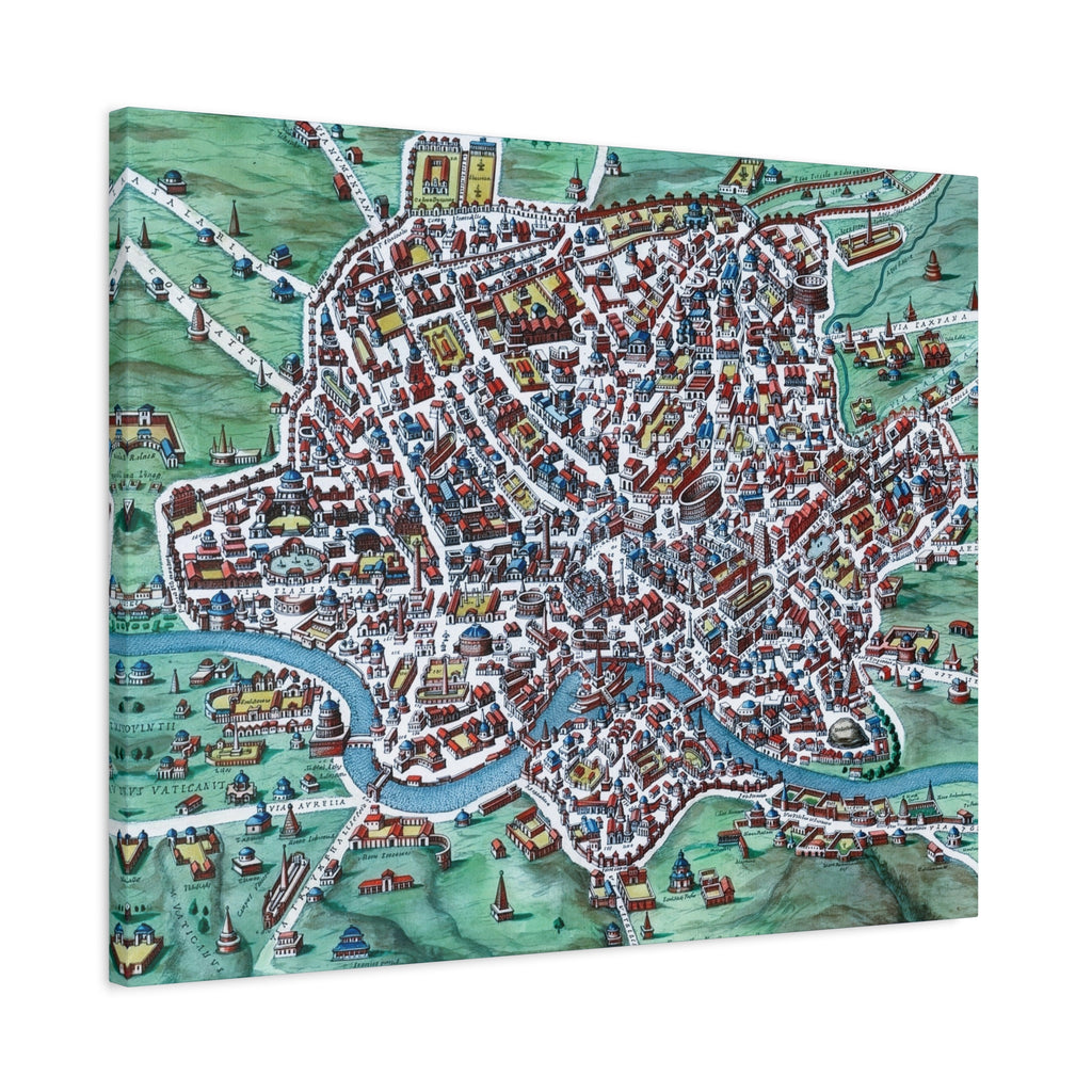 Vintage Bird's-Eye Map of Ancient Rome Matte Canvas