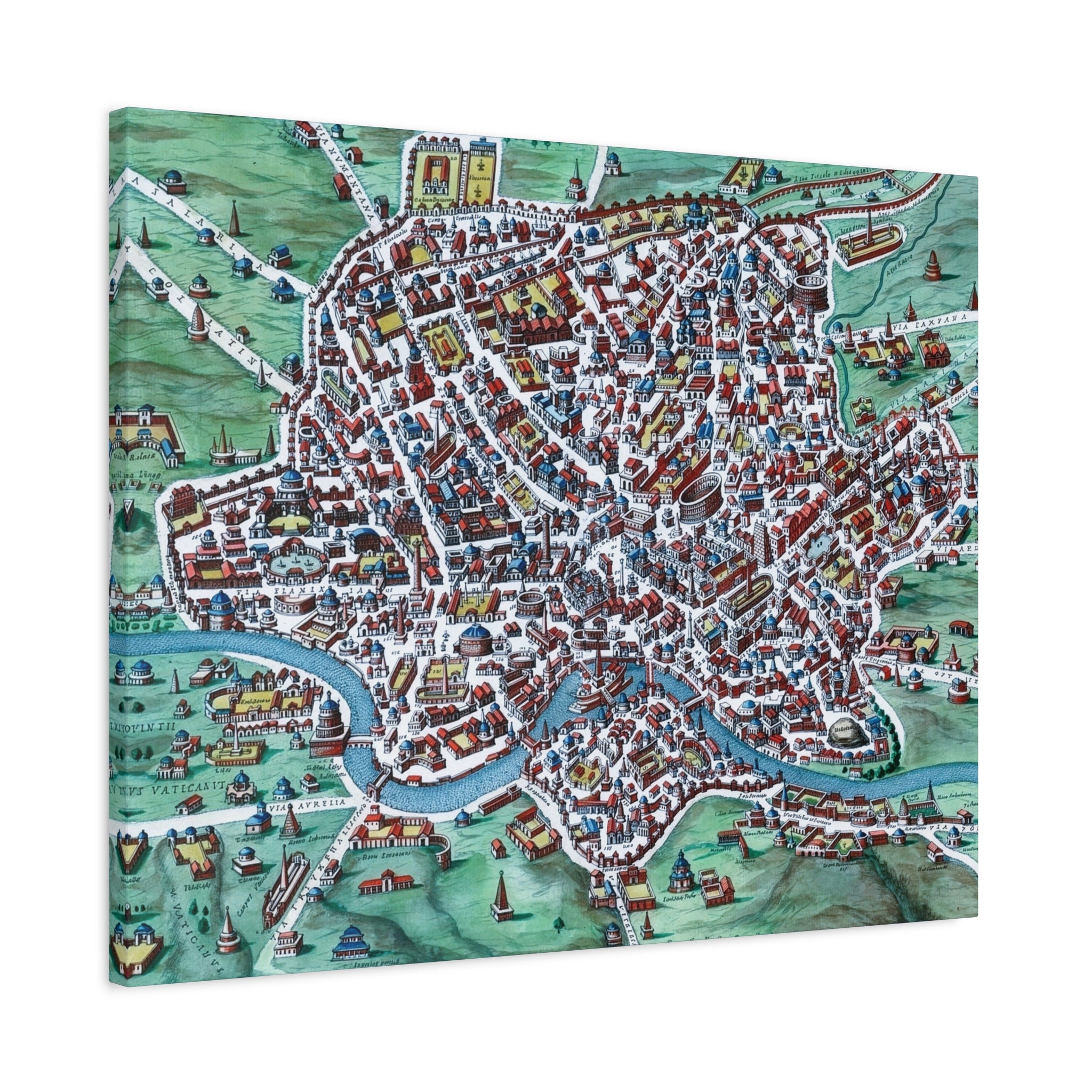 Vintage Bird's-Eye Map of Ancient Rome Matte Canvas