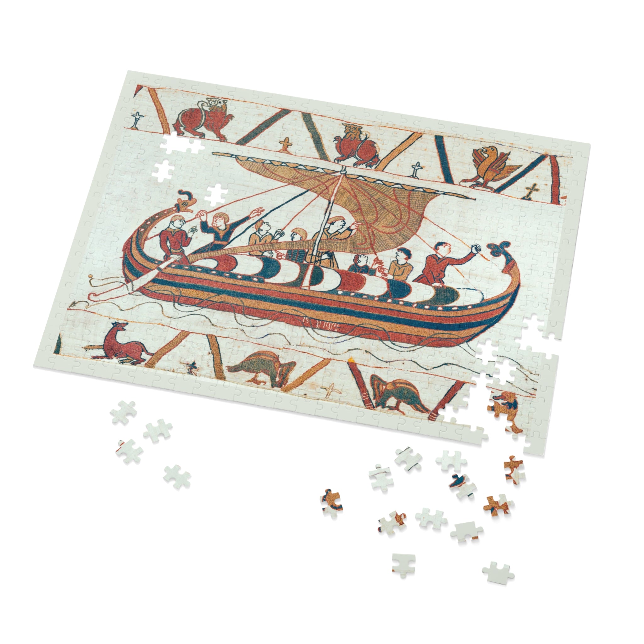 Bayeux Tapestry Norman Ship Jigsaw Puzzle with Tin | Historical Boat Illustration