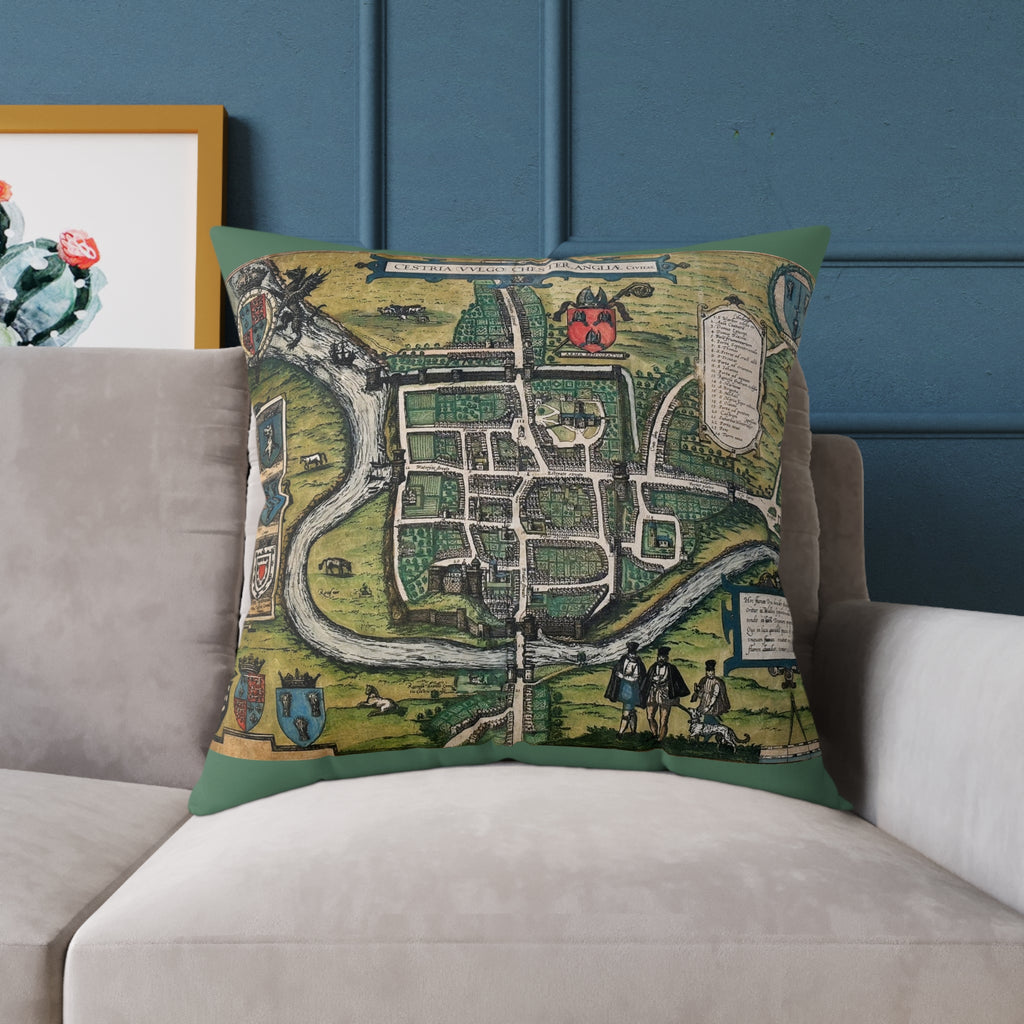 Chester, England by Braun and Hogenberg Antique Map Pillow