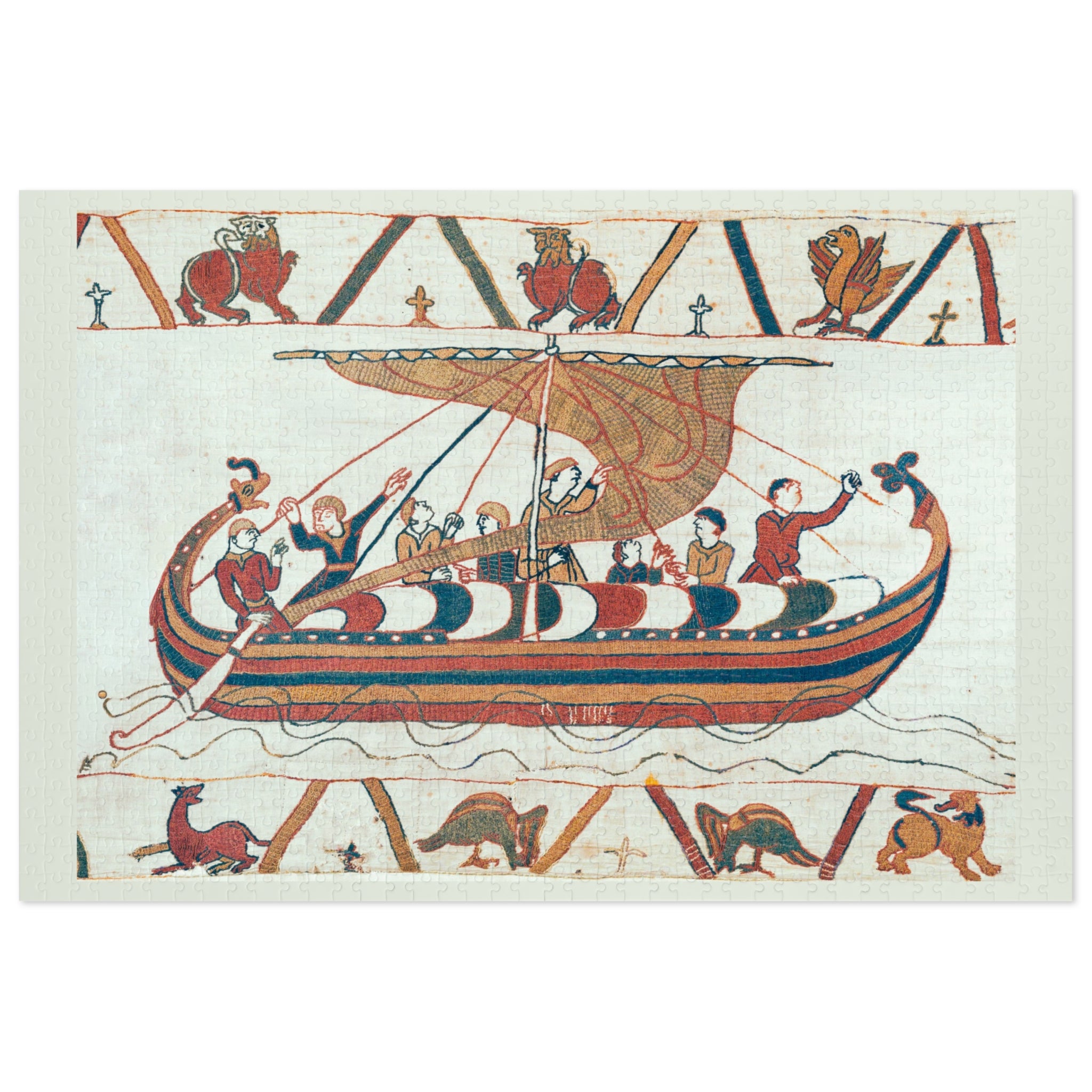 Bayeux Tapestry Norman Ship Jigsaw Puzzle with Tin | Historical Boat Illustration