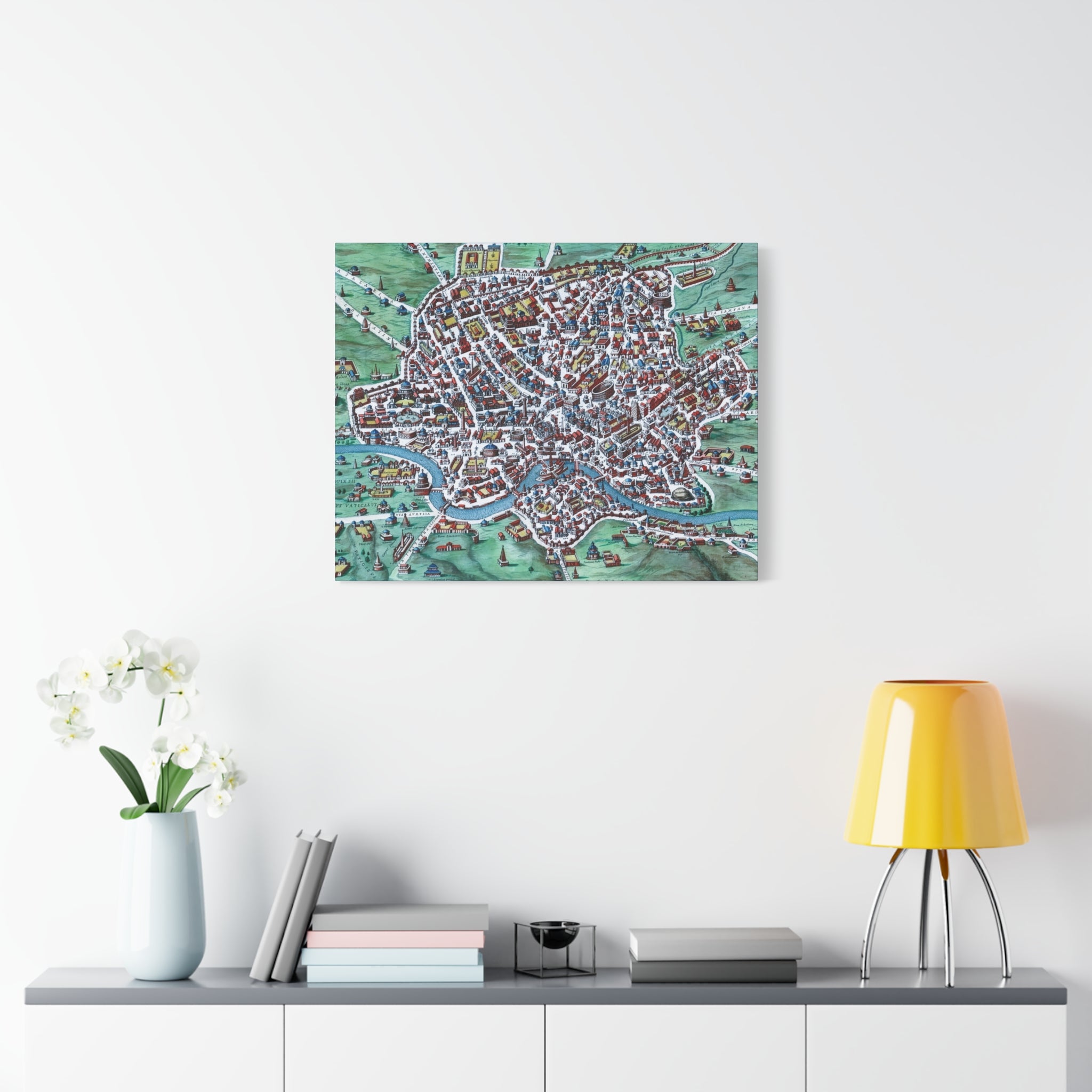 Vintage Bird's-Eye Map of Ancient Rome Matte Canvas