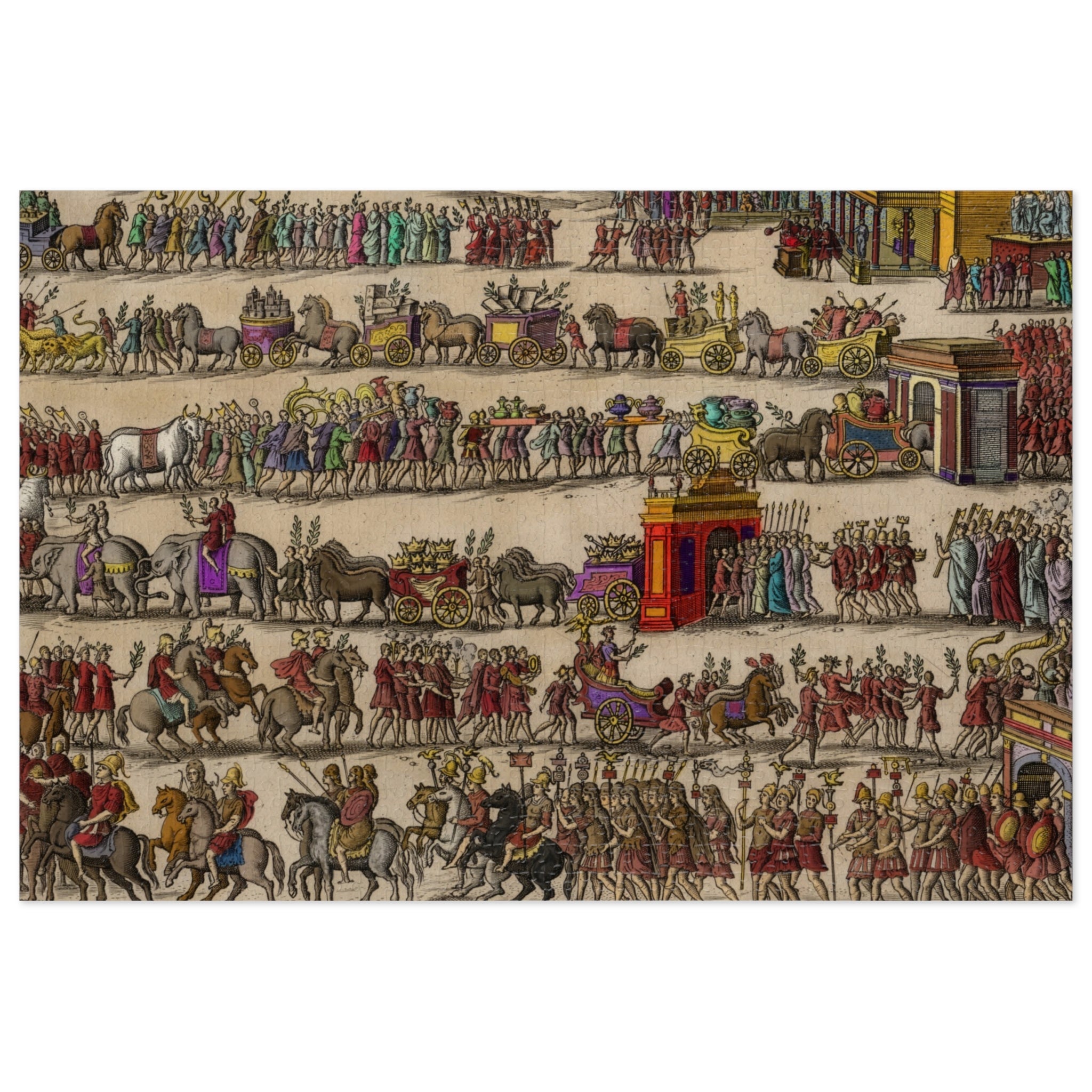 Roman Triumph Illustration Jigsaw Puzzle with Tin | Hand-Colored Engraving