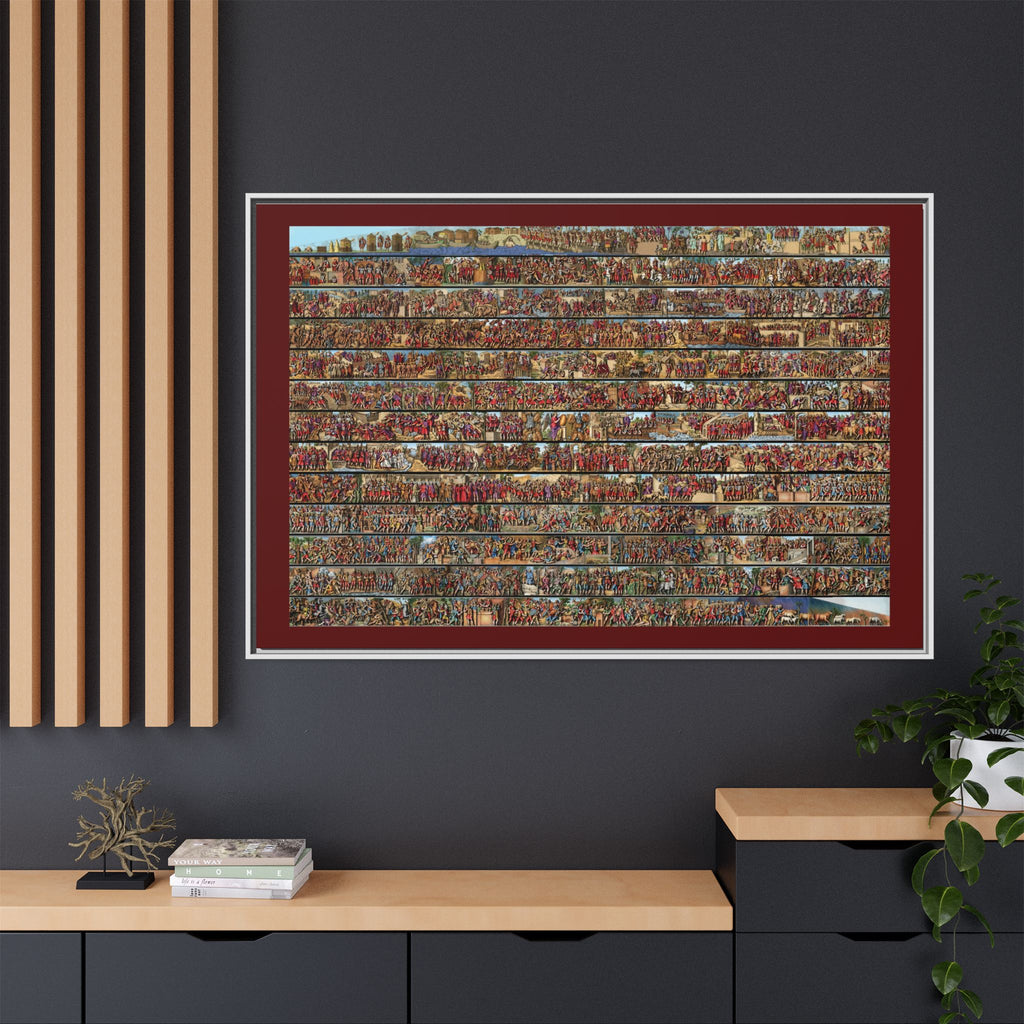 Colorized Depiction of Trajan's Column in Rome Framed Matte Canvas