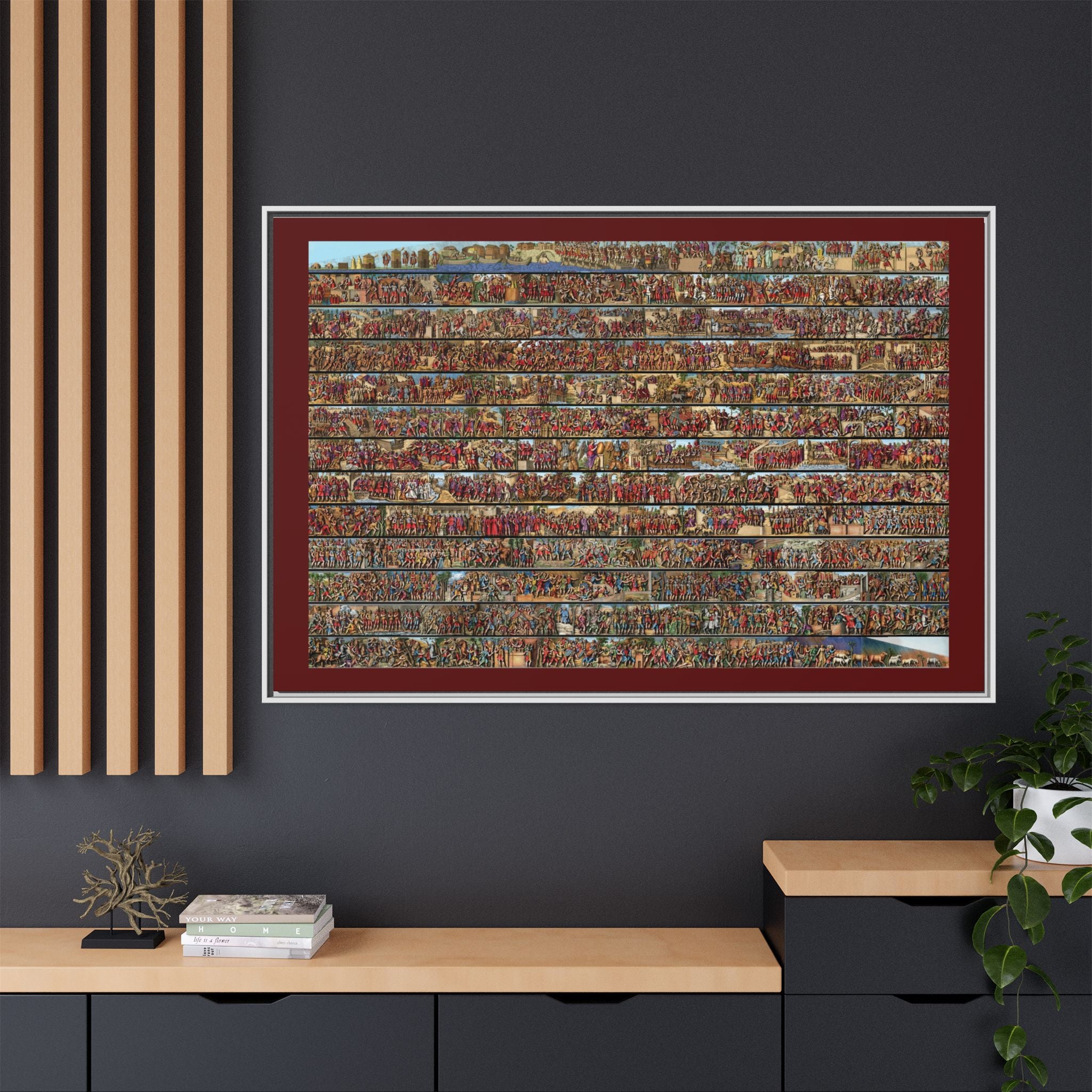 Colorized Depiction of Trajan's Column in Rome Framed Matte Canvas