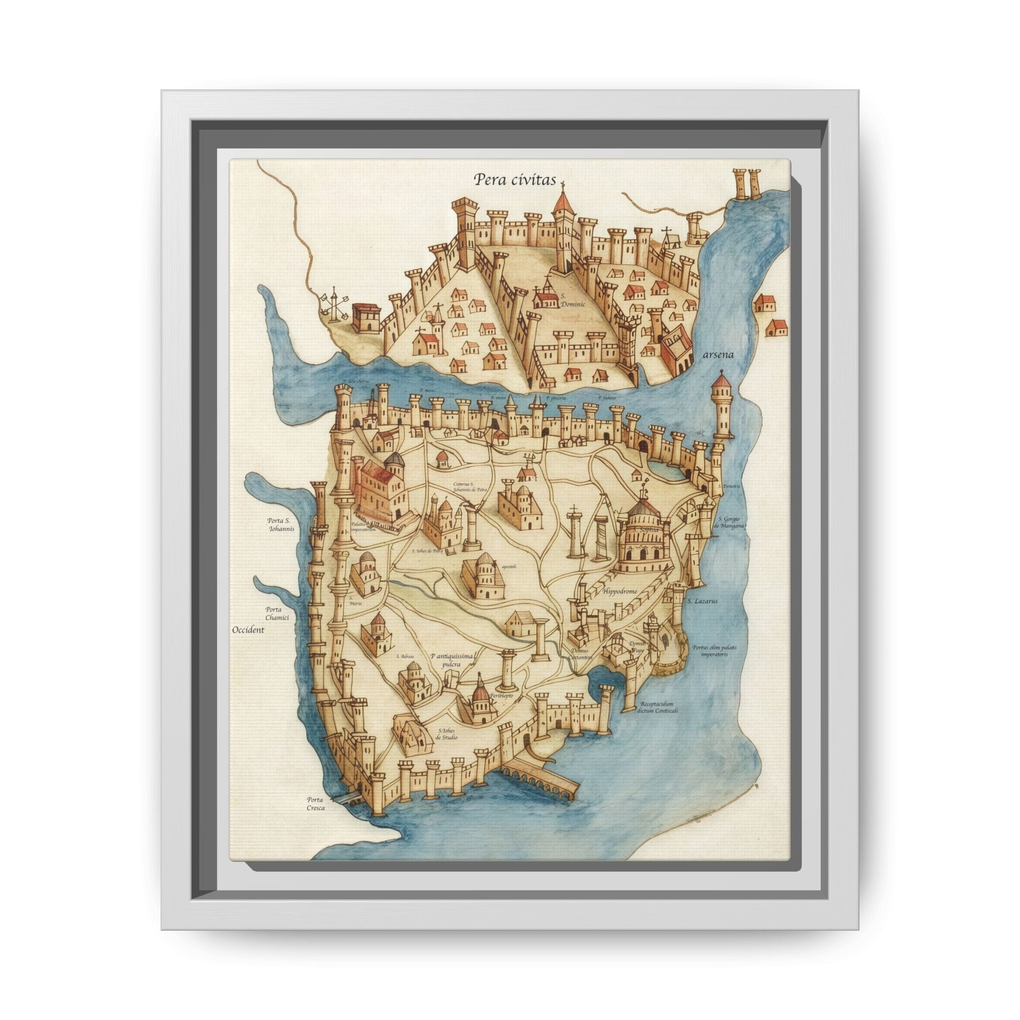 Framed Vintage Constantinople Map Canvas — Matte Nautical Wall Art