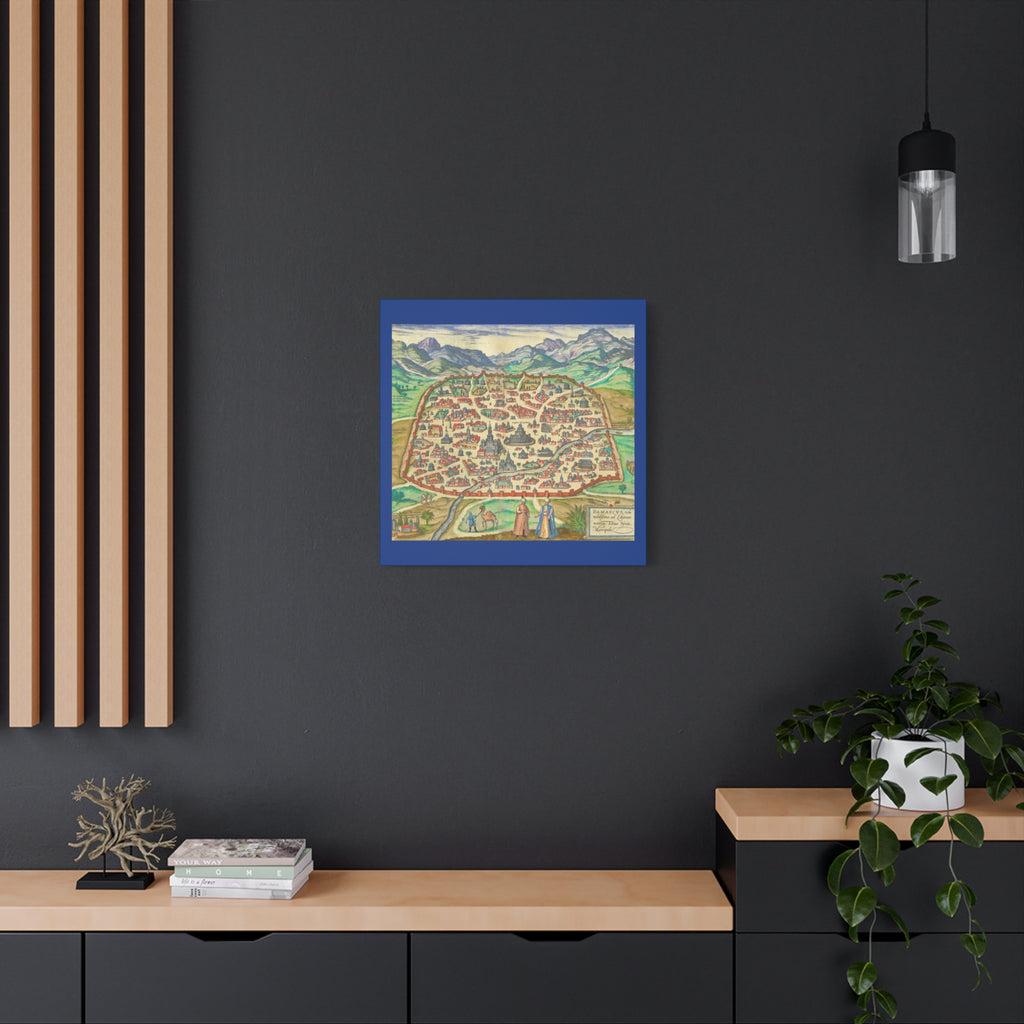 Antique Damascus Syria Birdseye City Map Matte Canvas