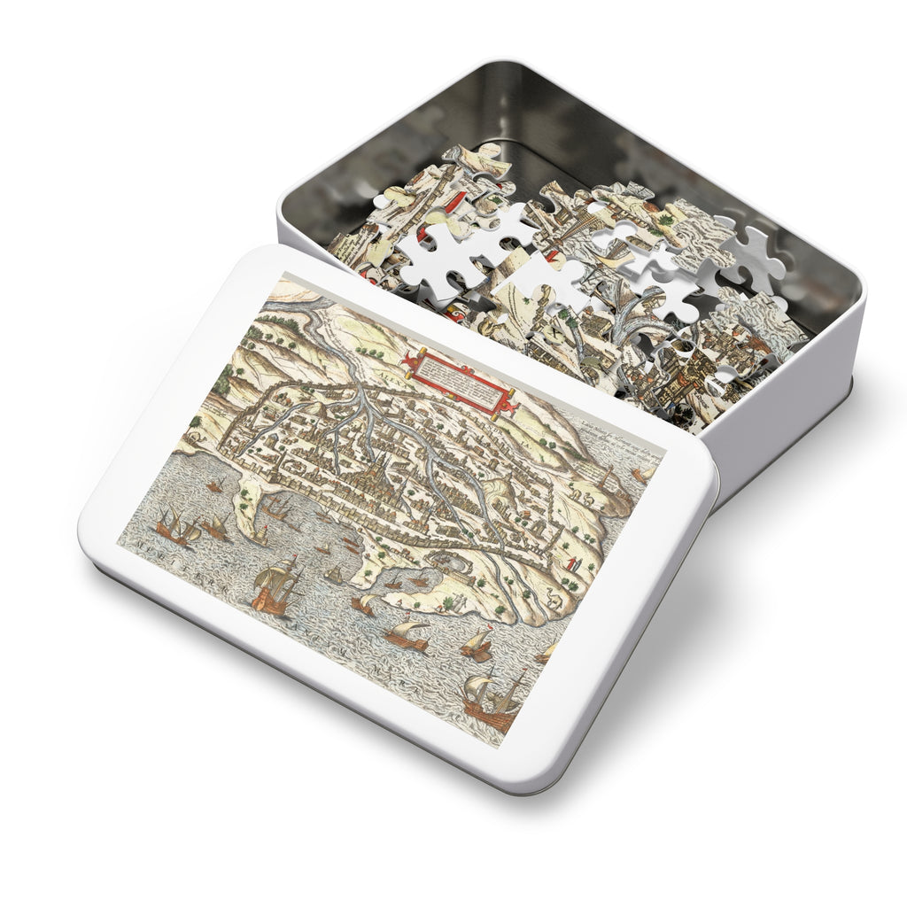 Antique 17th Century Alexandria City-View Jigsaw Puzzle with Tin