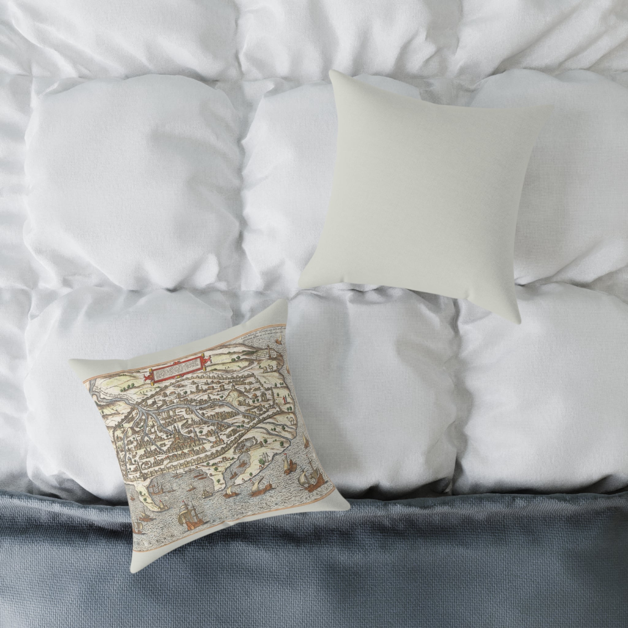 Renaissance Alexandria City View Square Pillow — Braun & Hogenberg Alexandria Port