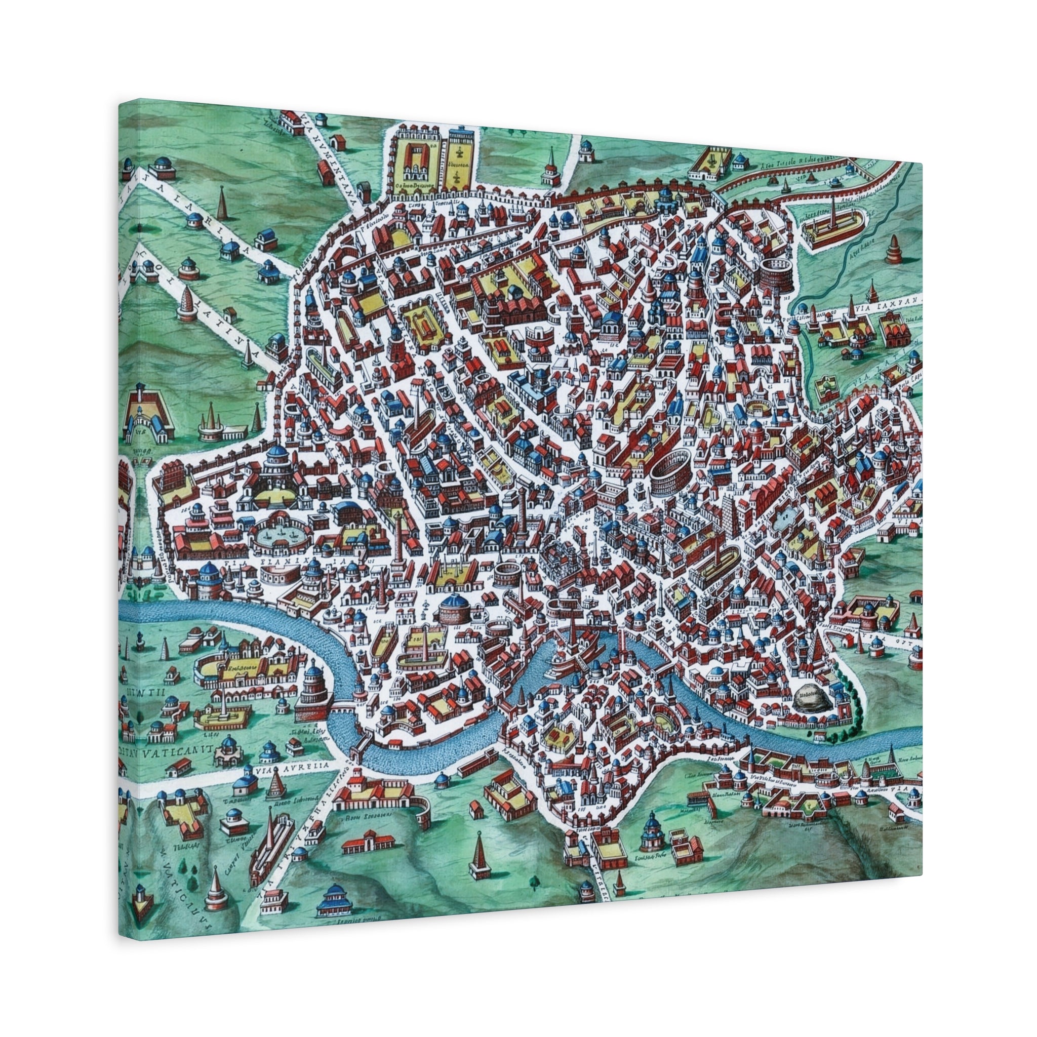 Vintage Bird's-Eye Map of Ancient Rome Matte Canvas