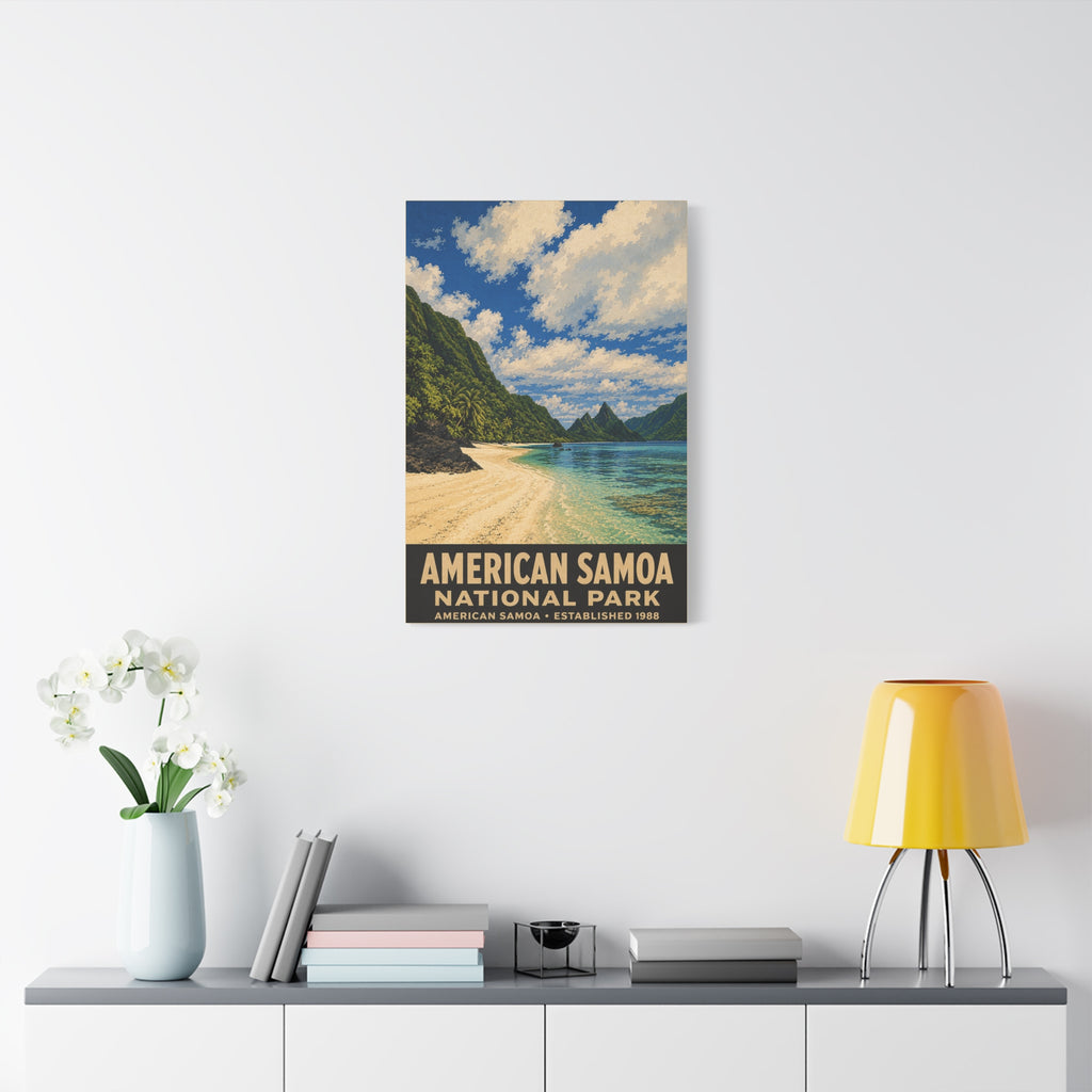 American Samoa National Park Matte Canvas Wall Art — Tropical Beach Vintage Travel Poster