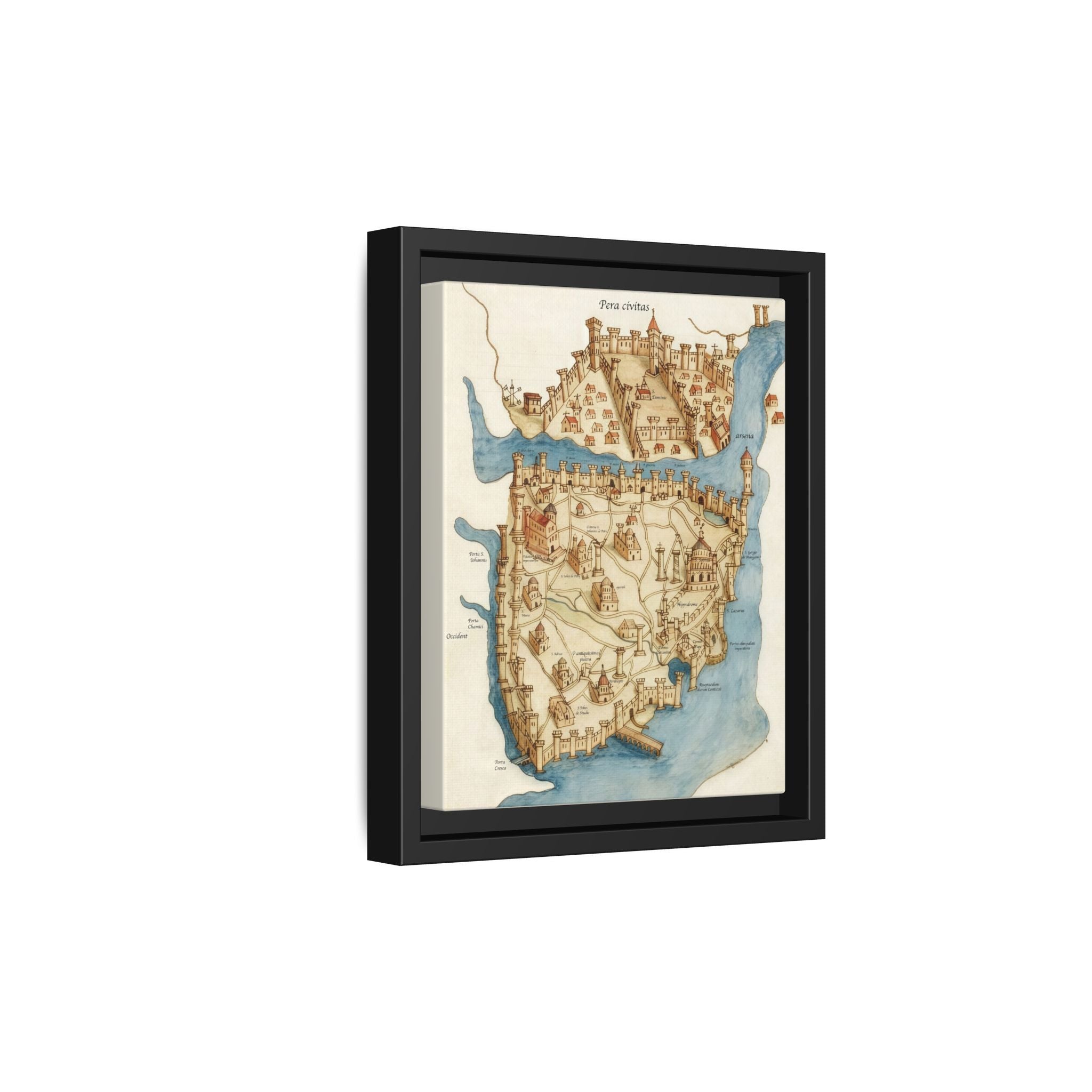 Framed Vintage Constantinople Map Canvas — Matte Nautical Wall Art