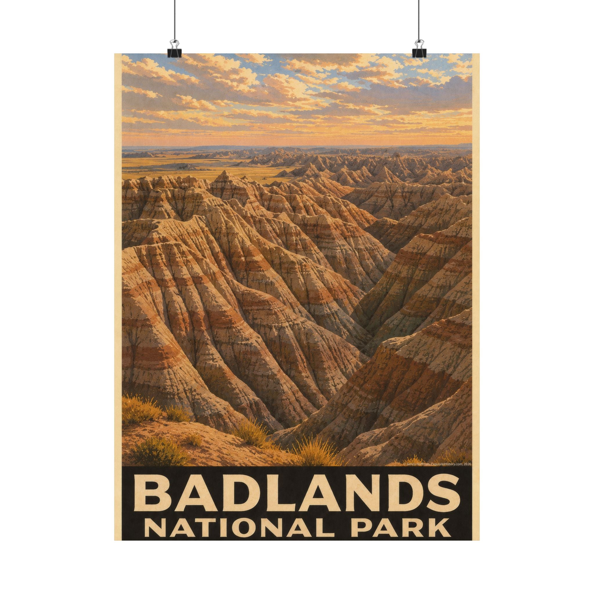 Badlands National Park Satin Poster — Vintage Travel Wall Art (300gsm)