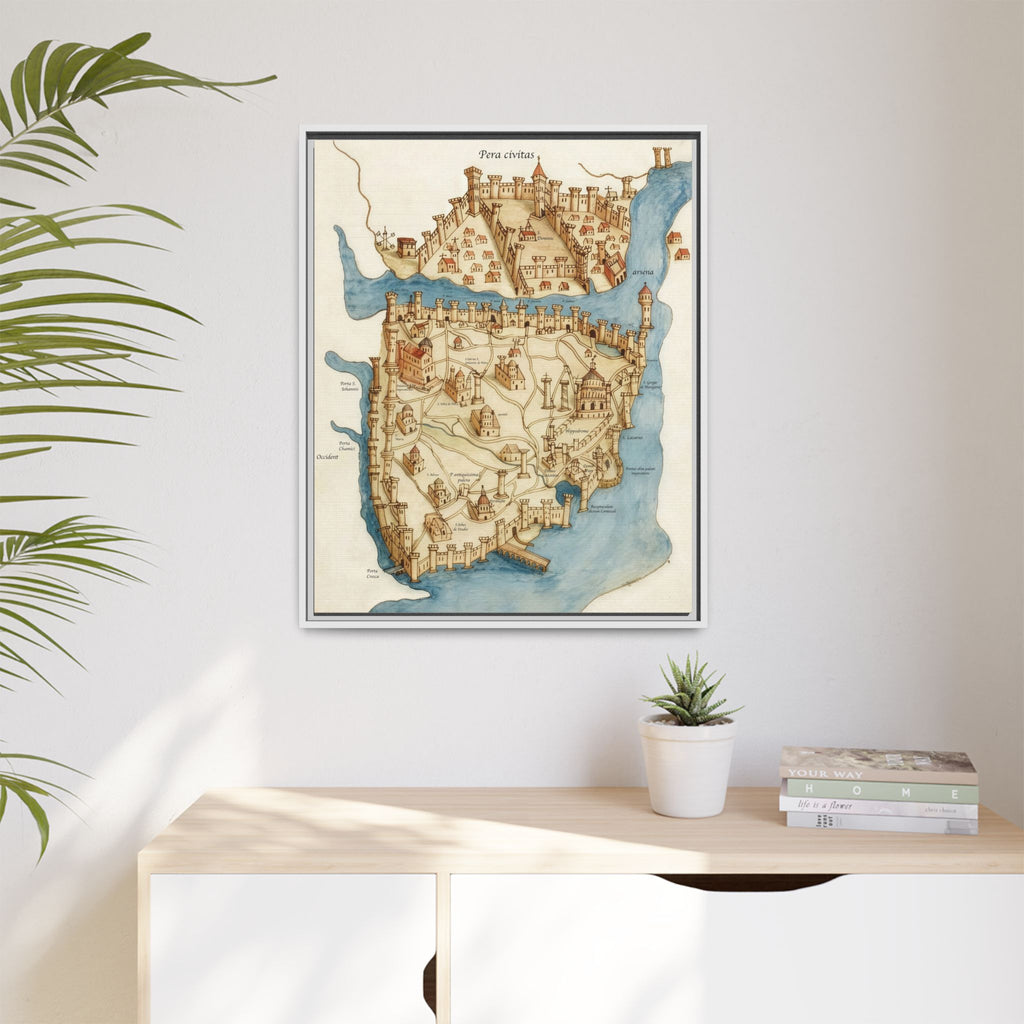 Framed Vintage Constantinople Map Canvas — Matte Nautical Wall Art