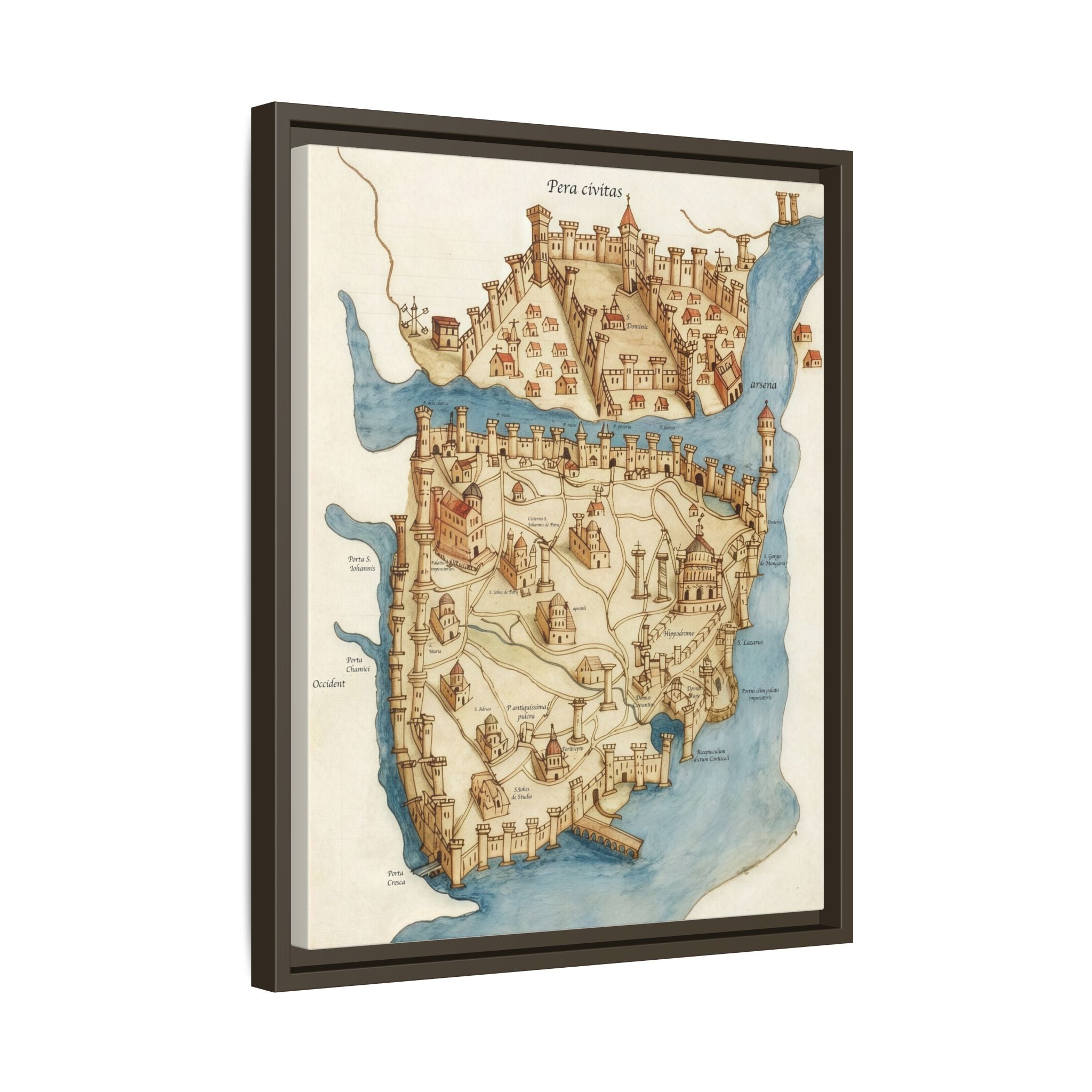 Framed Vintage Constantinople Map Canvas — Matte Nautical Wall Art