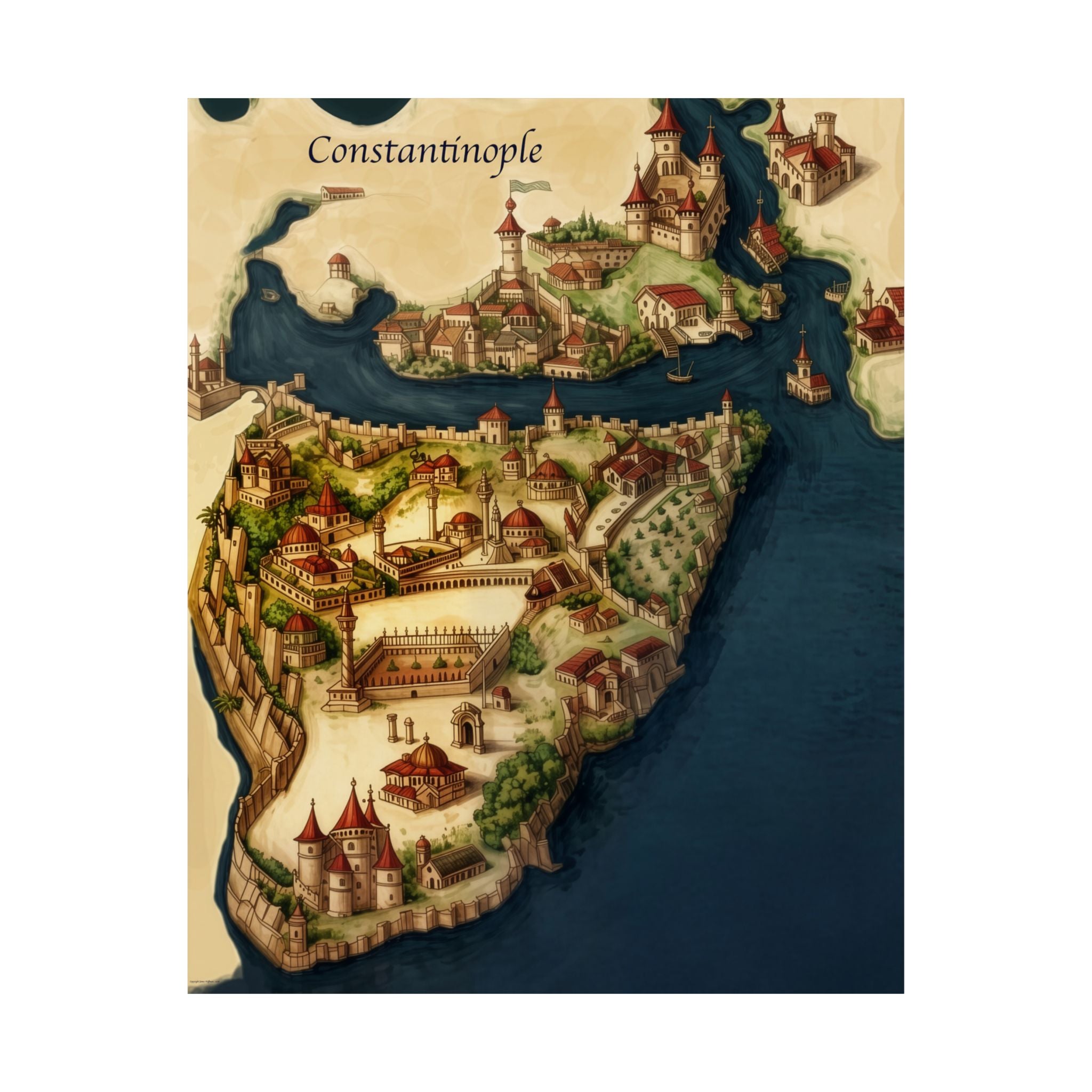 Constantinople Vintage Map Satin Poster (300gsm)