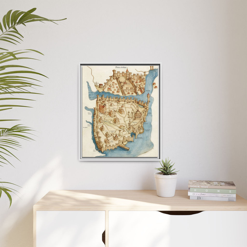 Framed Vintage Constantinople Map Canvas — Matte Nautical Wall Art