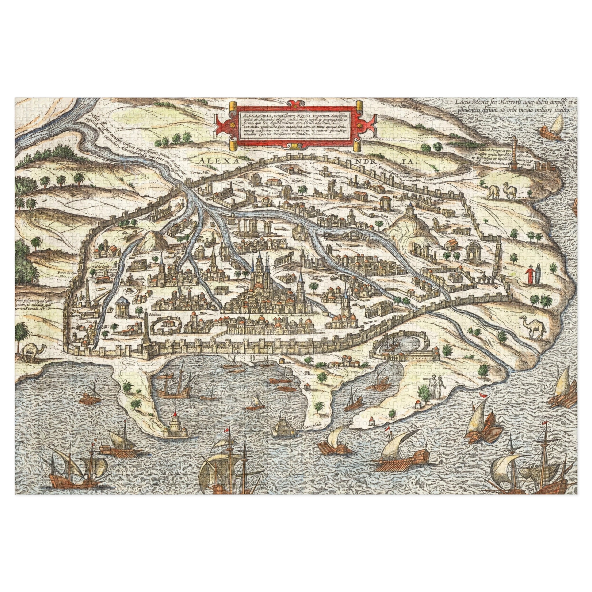 Antique 17th Century Alexandria City-View Jigsaw Puzzle with Tin