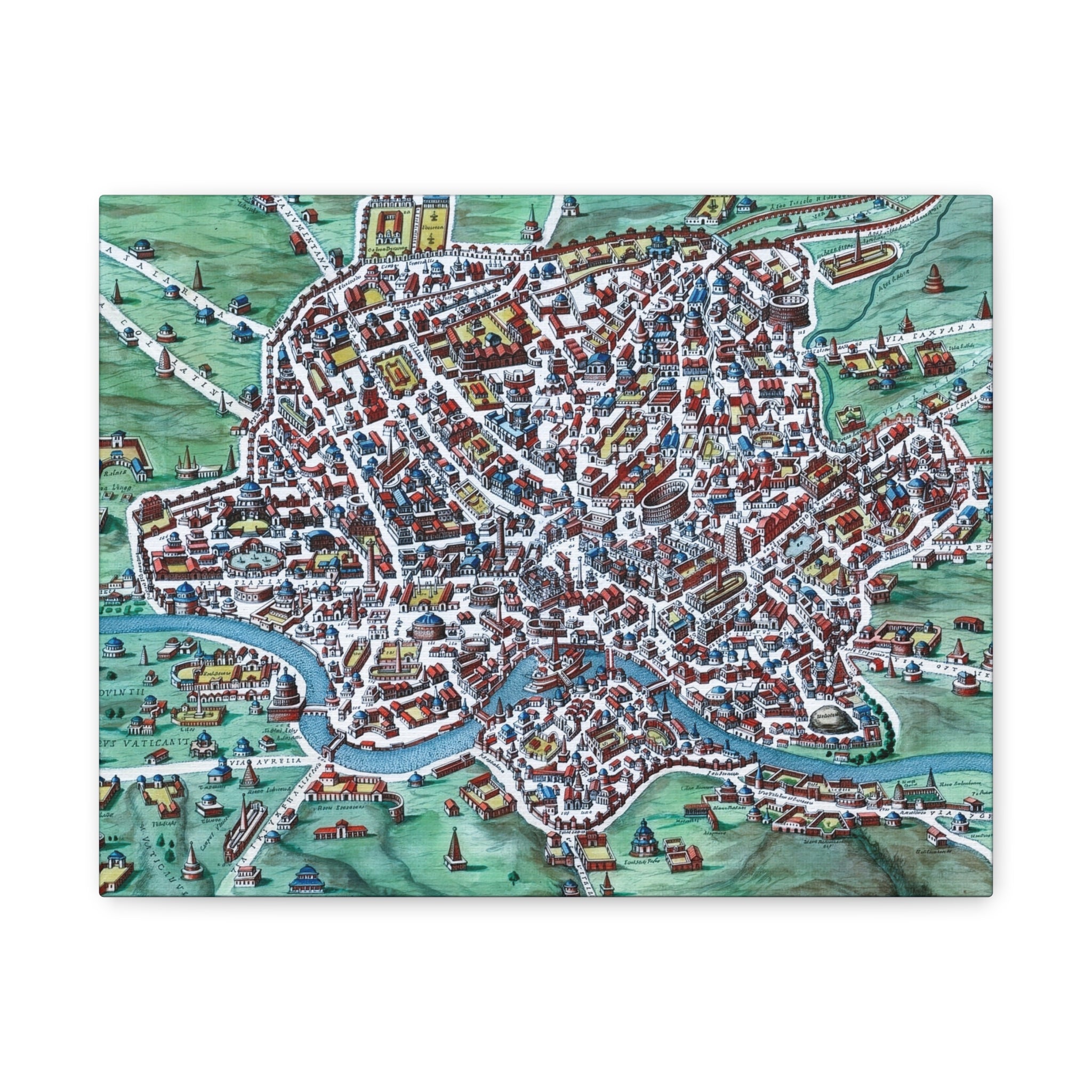 Vintage Bird's-Eye Map of Ancient Rome Matte Canvas