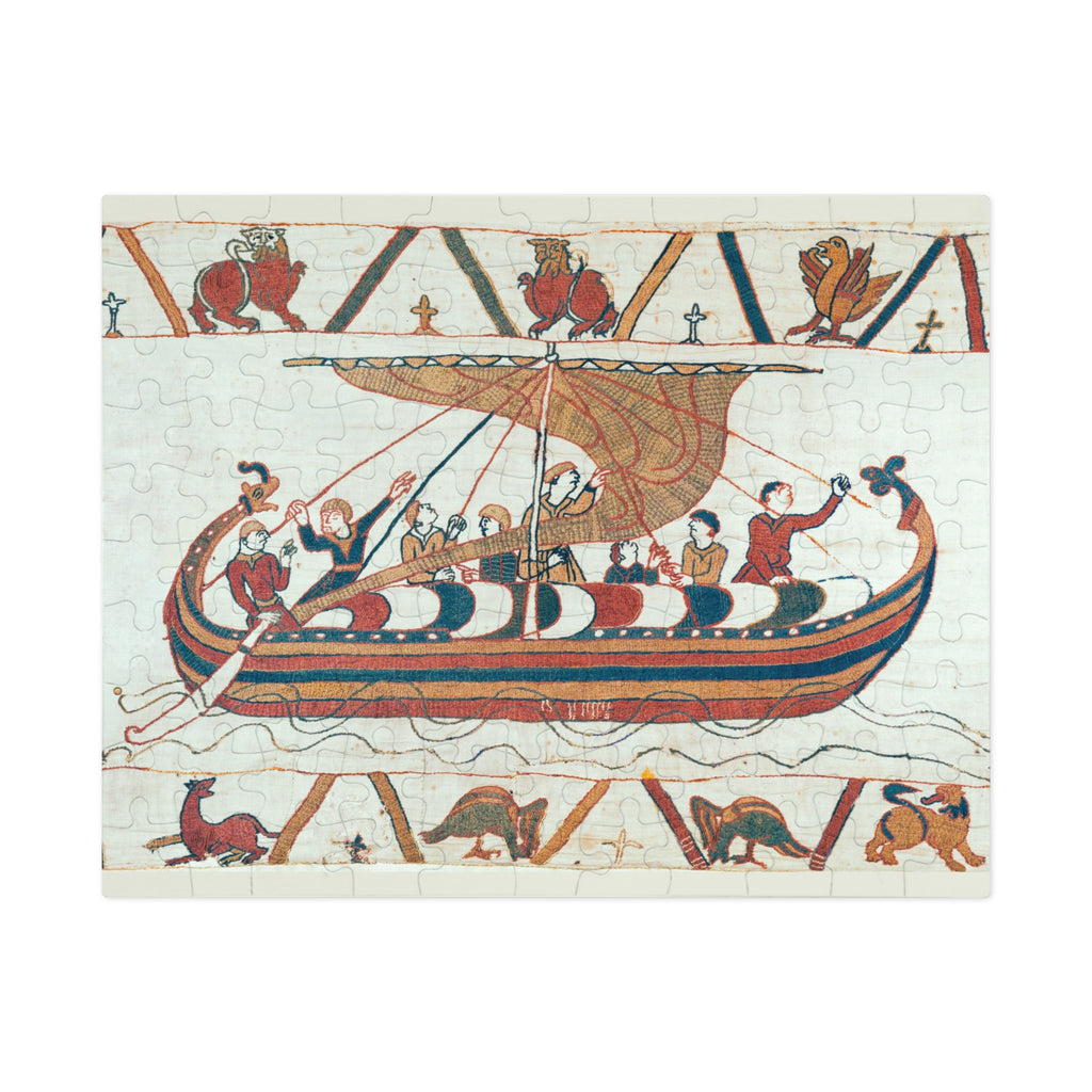 Bayeux Tapestry Norman Ship Jigsaw Puzzle with Tin | Historical Boat Illustration