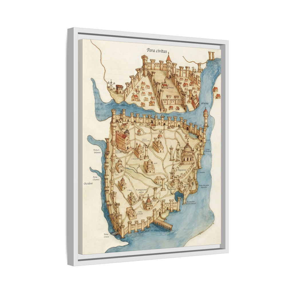 Framed Vintage Constantinople Map Canvas — Matte Nautical Wall Art