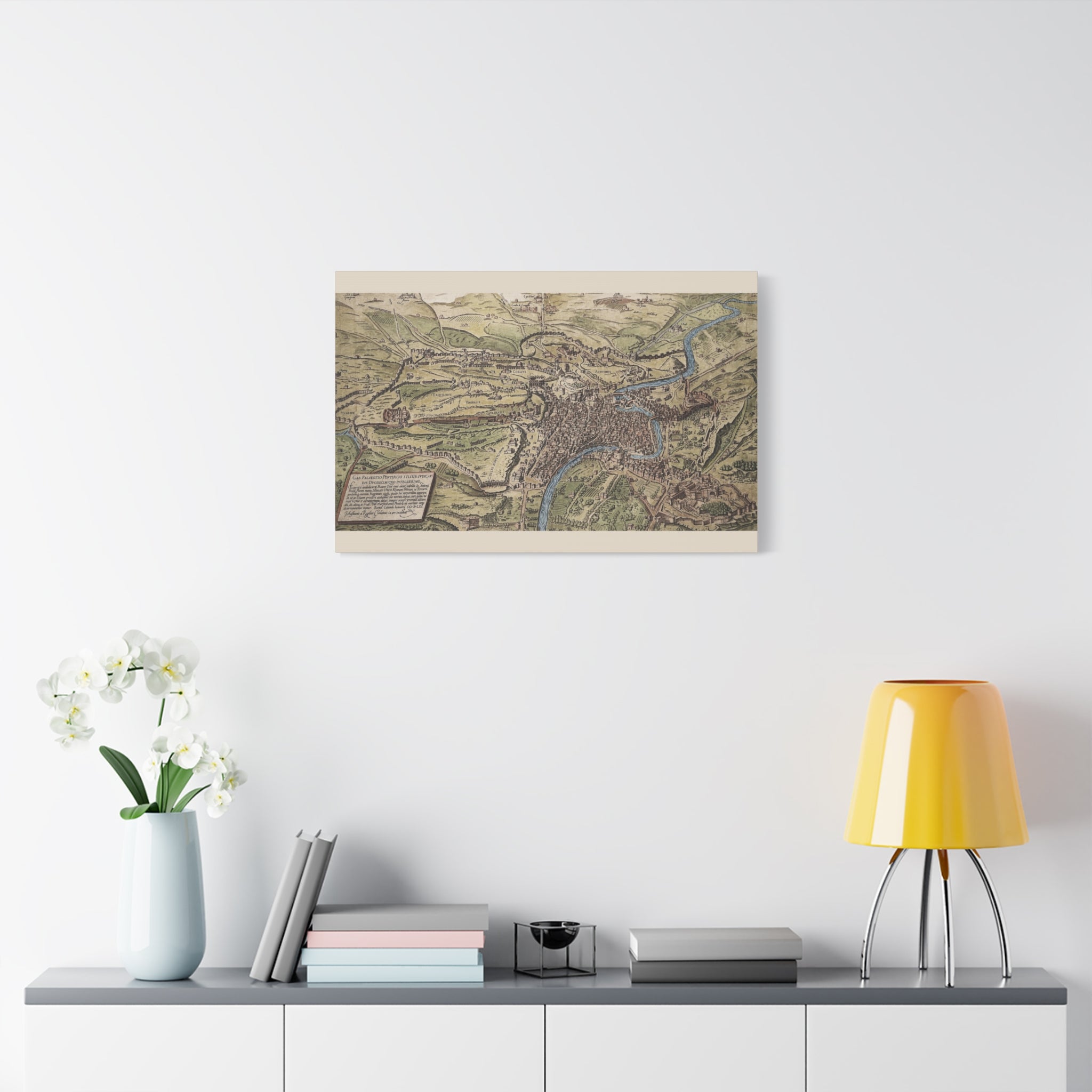 Antique City Map of Rome Matte Canvas Print — Vintage Stretched Wall Art