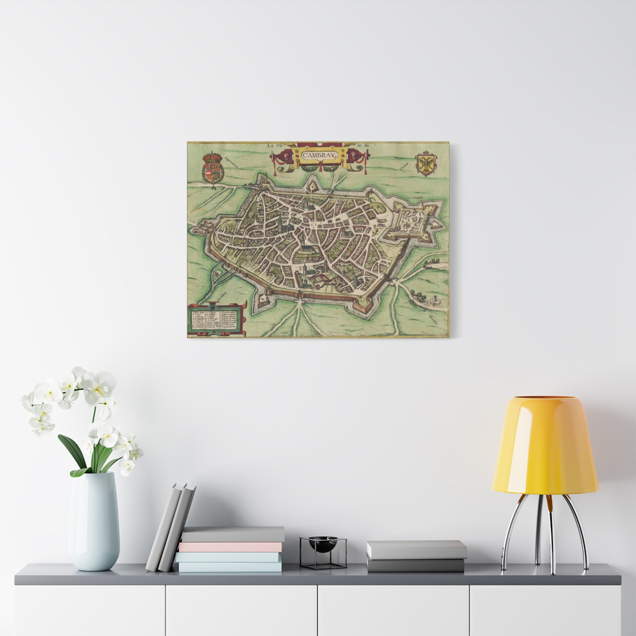 Vintage Cambrai City Map Matte Stretched Canvas Wall Art