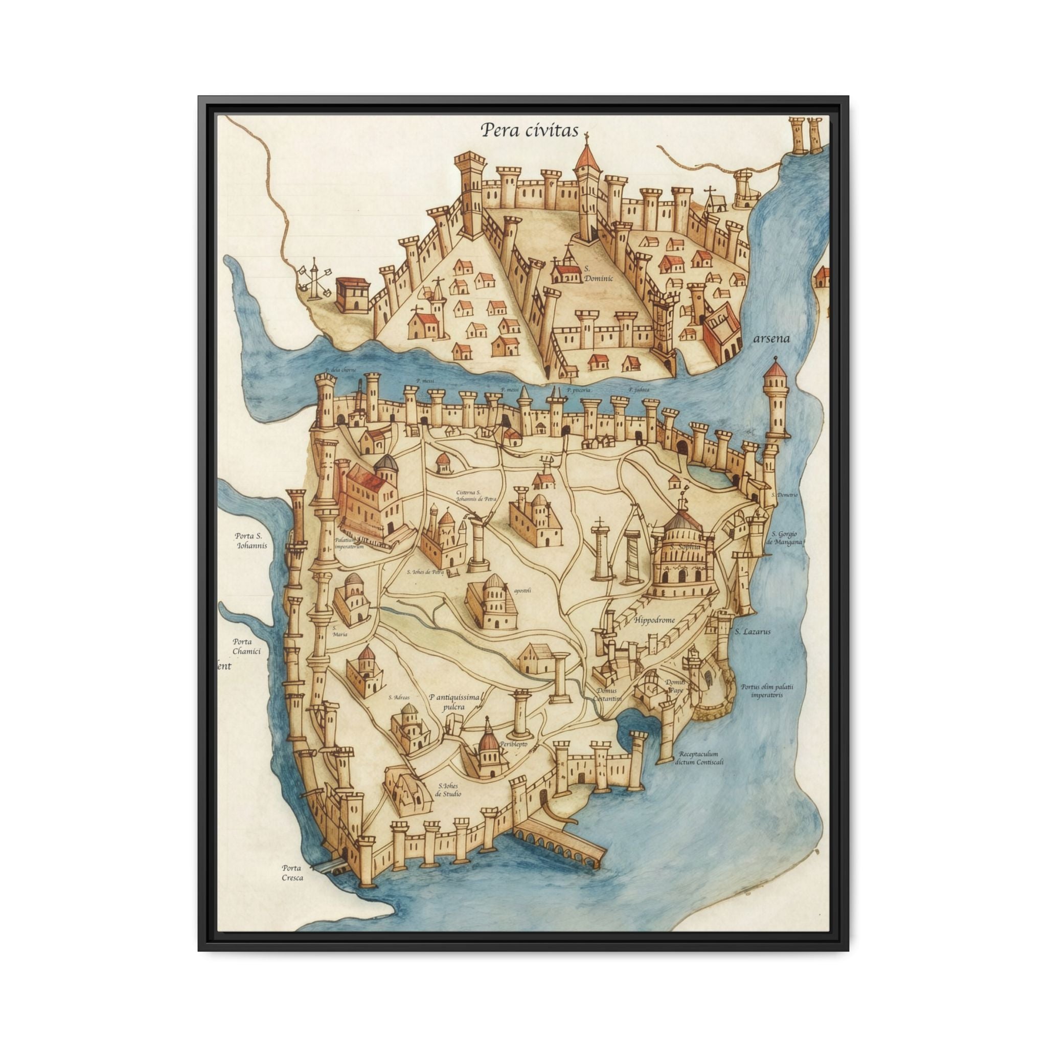 Framed Vintage Constantinople Map Canvas — Matte Nautical Wall Art