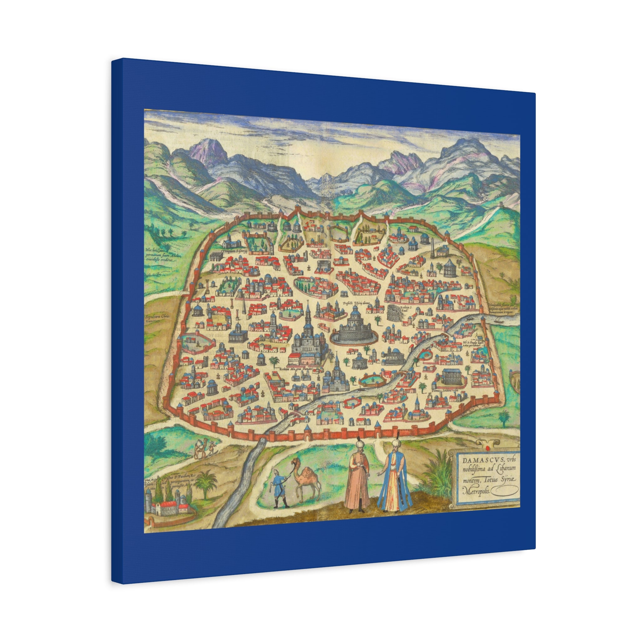 Antique Damascus Syria Birdseye City Map Matte Canvas