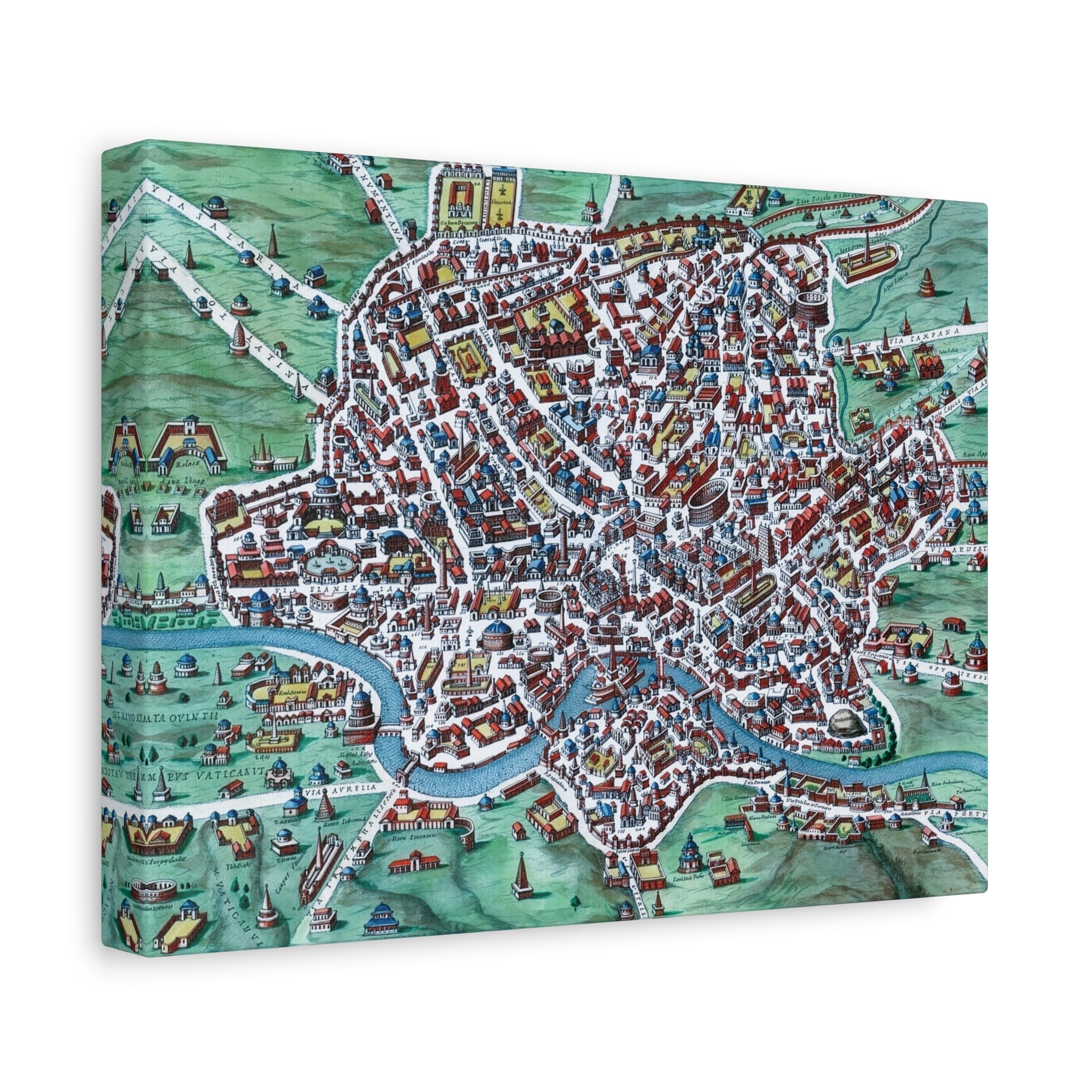 Vintage Bird's-Eye Map of Ancient Rome Matte Canvas