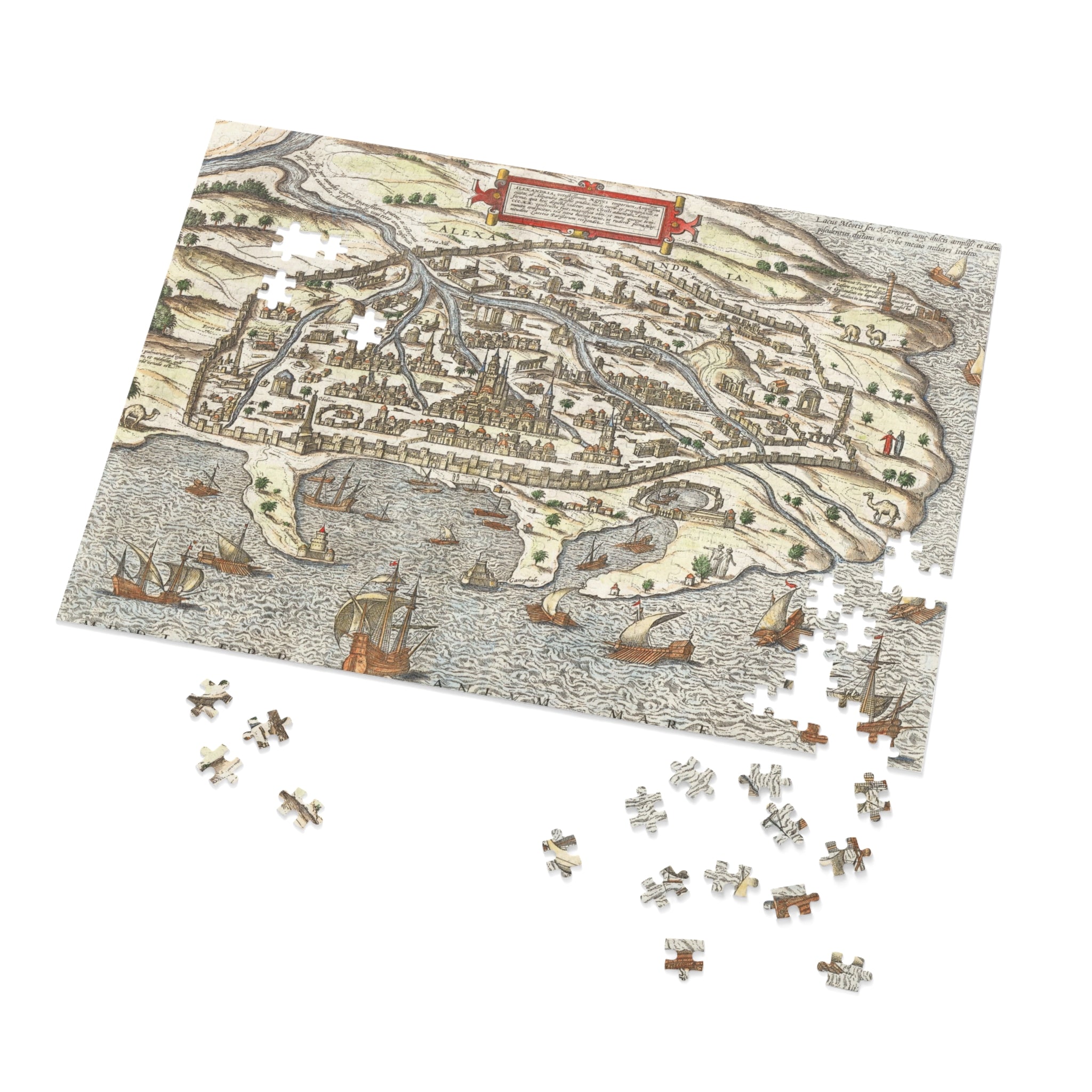 Antique 17th Century Alexandria City-View Jigsaw Puzzle with Tin