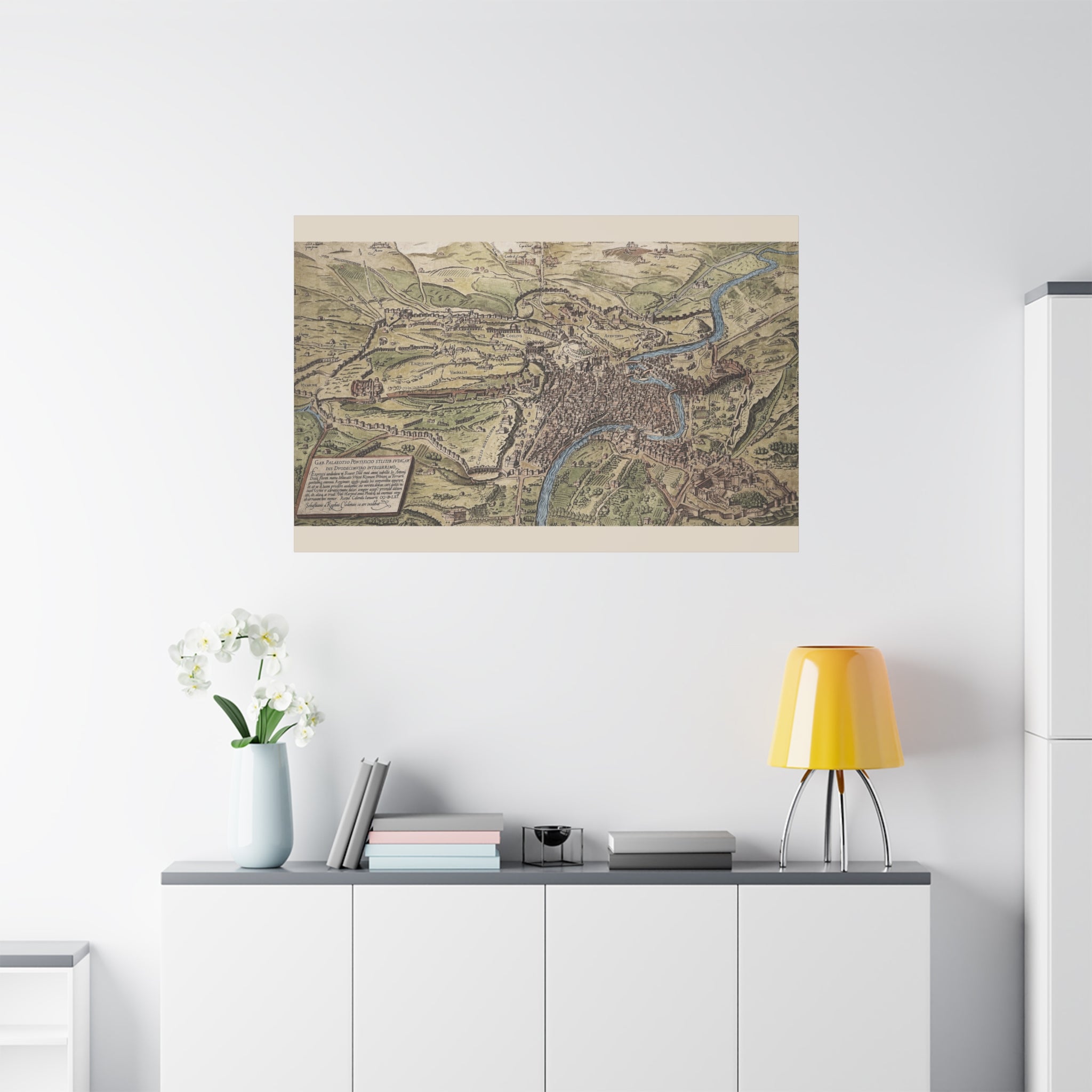 Antique City Map of Rome Matte Canvas Print — Vintage Stretched Wall Art