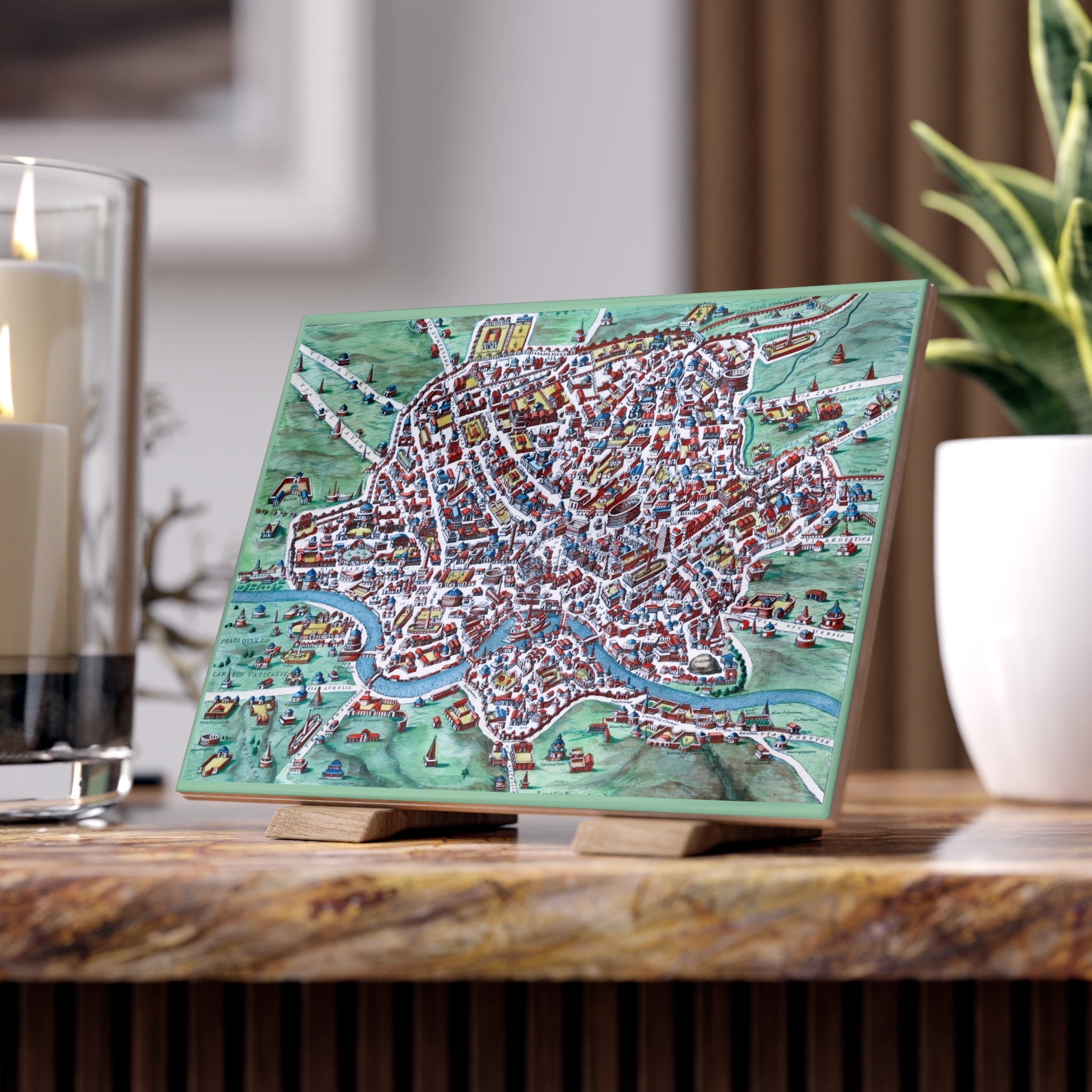 Ancient Rome Illustrated City Map Ceramic Photo Tile
