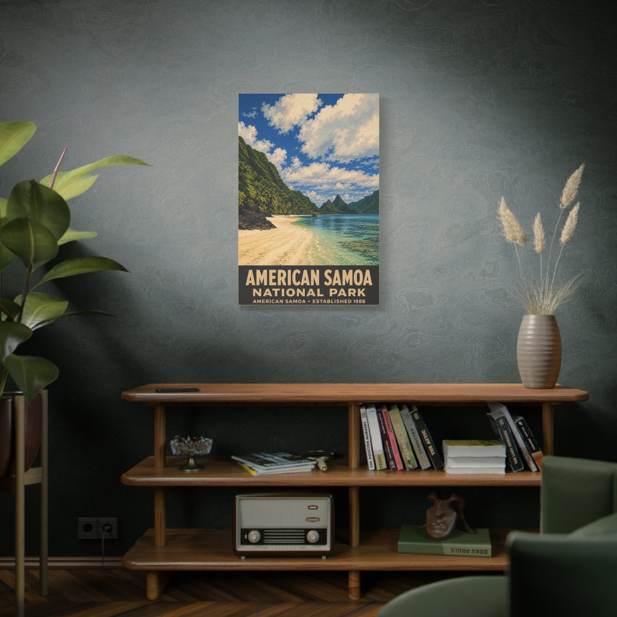 American Samoa National Park Matte Canvas Wall Art — Tropical Beach Vintage Travel Poster