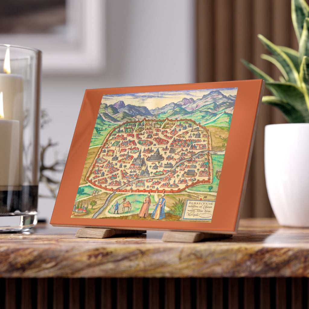 Antique Damascus Syria Birdseye Map Ceramic Tile | Historic Map Wall Tile