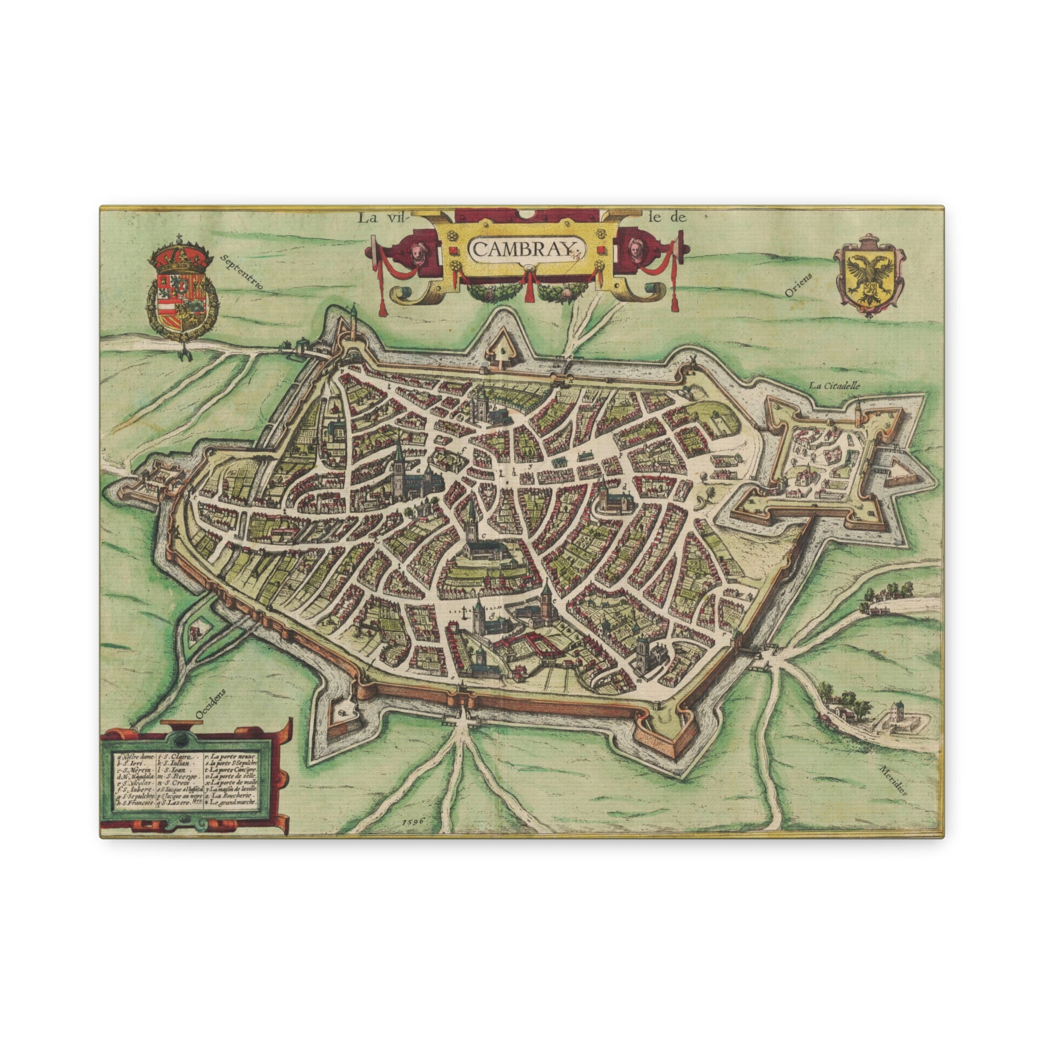 Vintage Cambrai City Map Matte Stretched Canvas Wall Art
