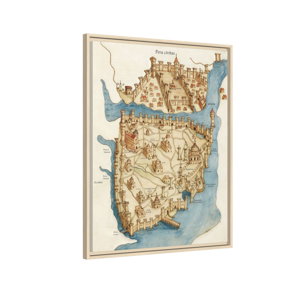 Framed Vintage Constantinople Map Canvas — Matte Nautical Wall Art